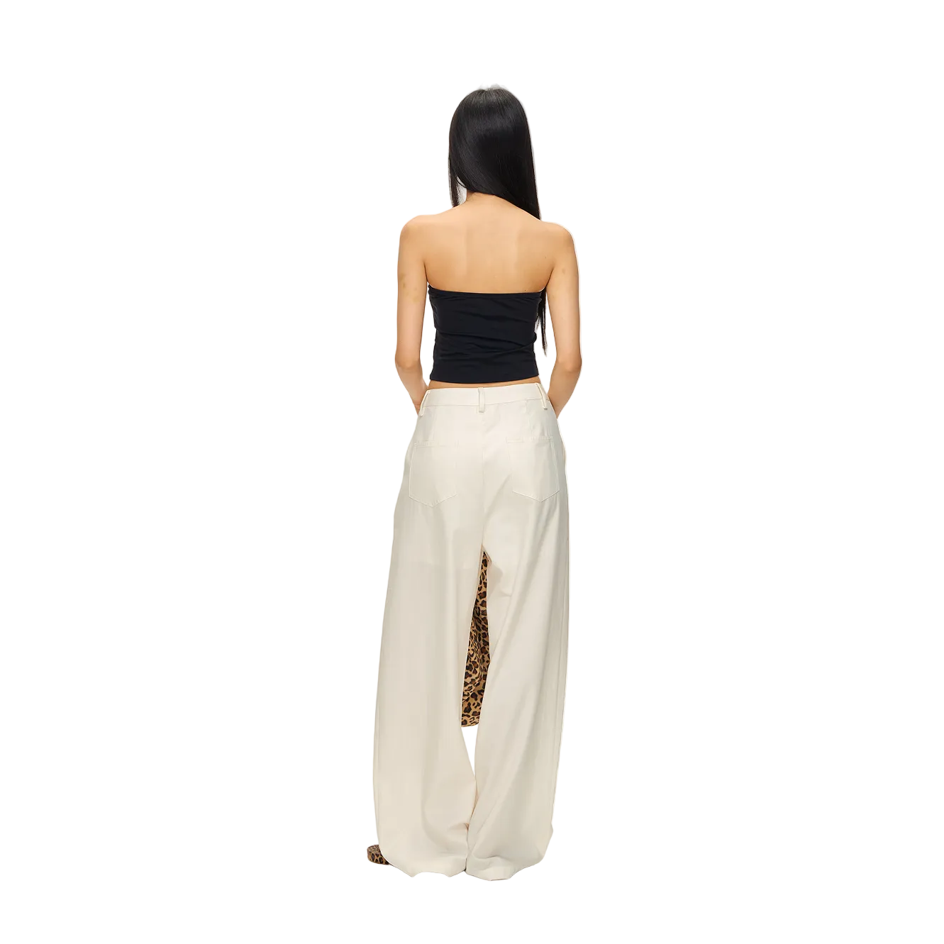 Beige Lyocell Pleated Wide-Leg Pants