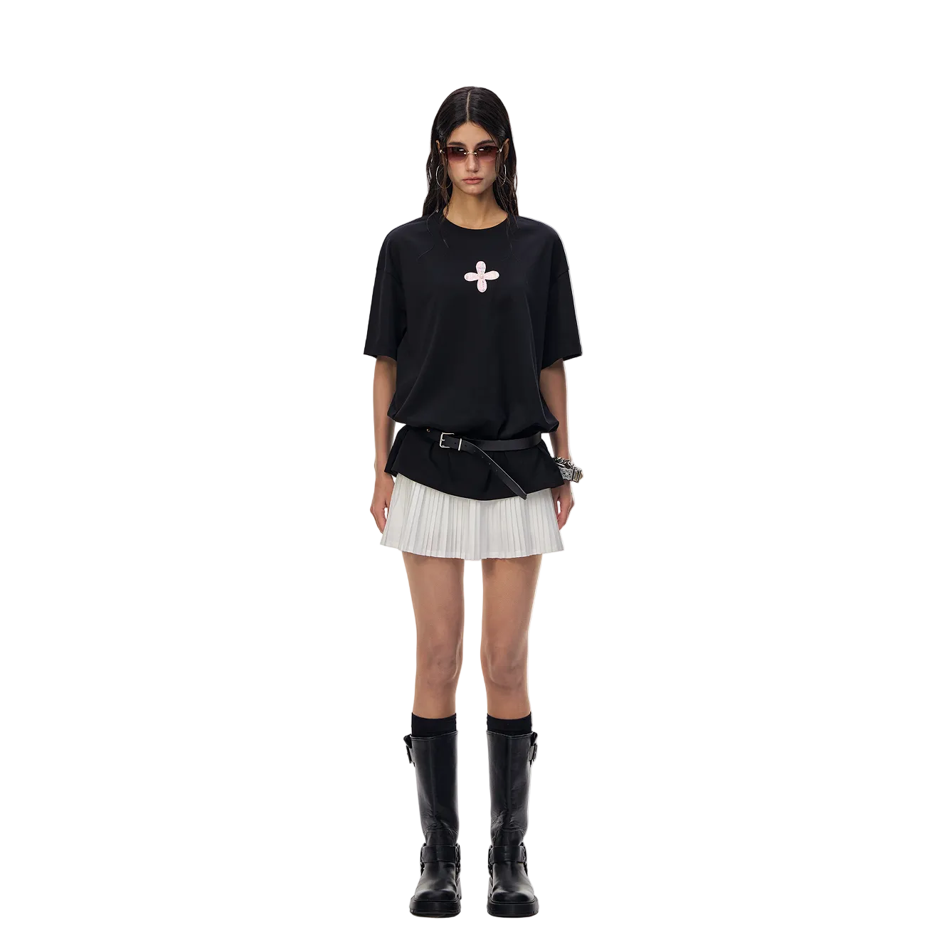 Black Chanel-style Cross Embroidered T-Shirt