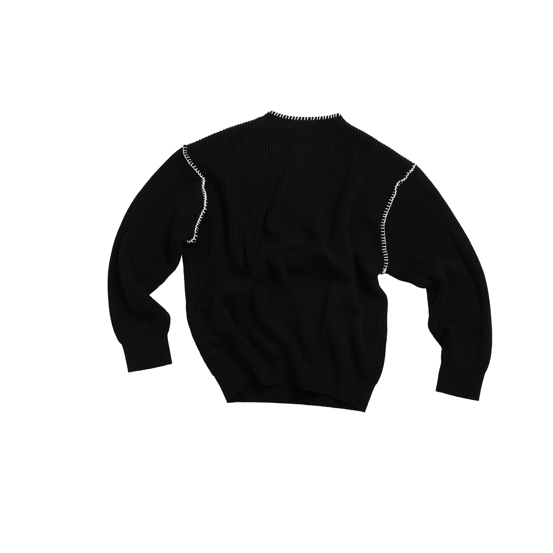 Black Color Block Henley Neckline Ribbed Knit Sweater