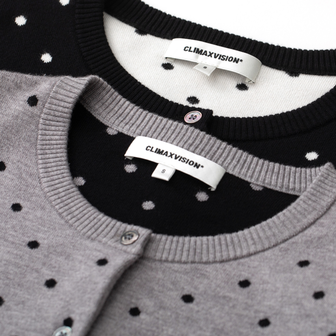 Grey Polka Dot Core-Spun Yarn Crew Neck Cardigan Sweater