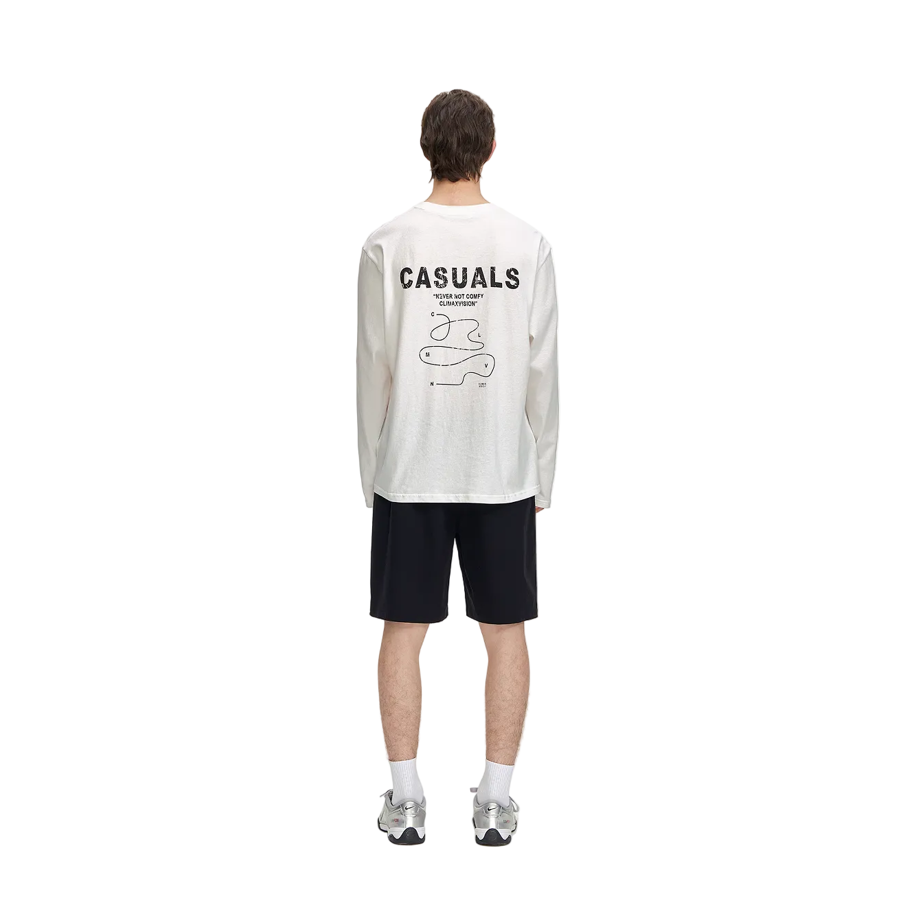 White Textured Print Long-Sleeve T-Shirt