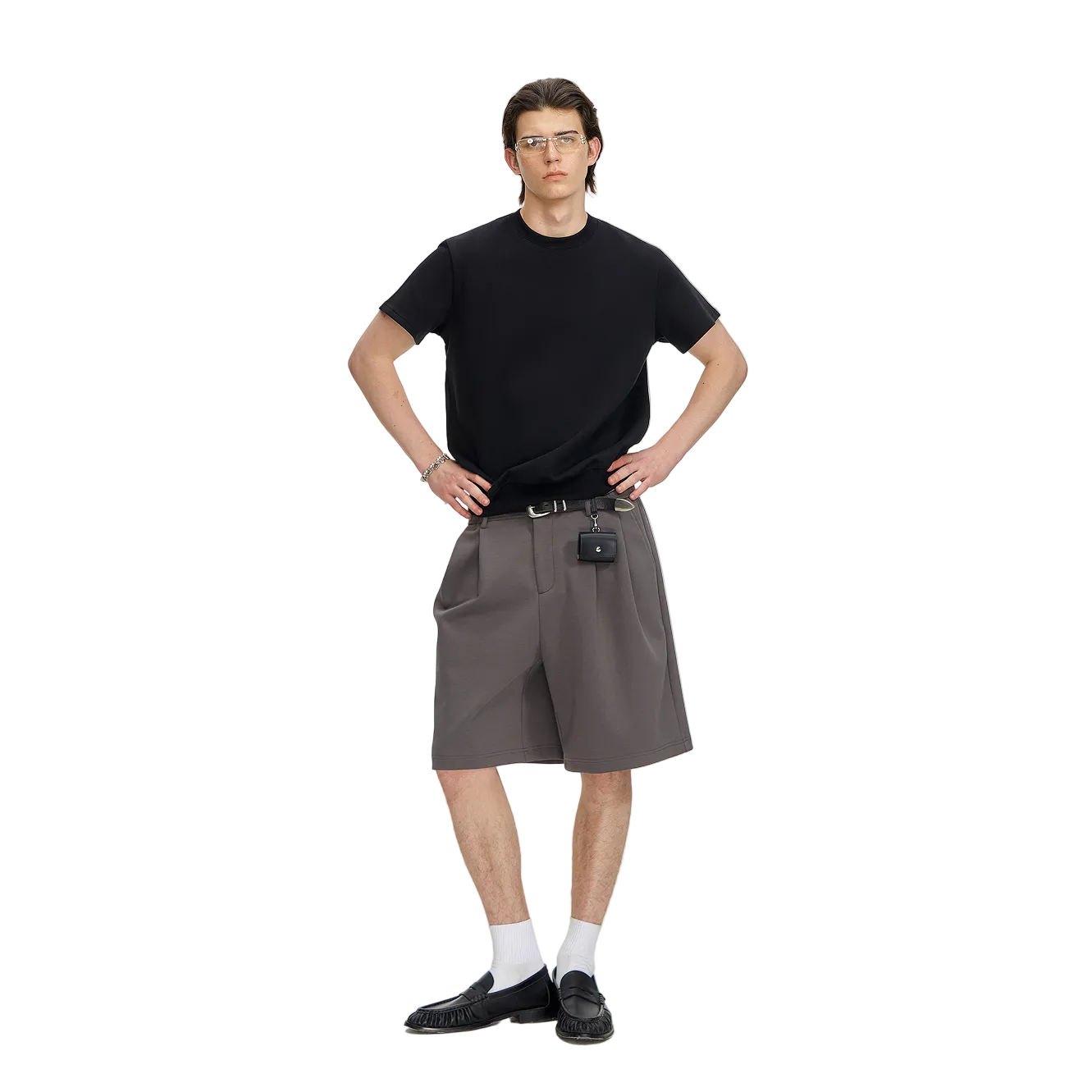 Black Air Layer Ribbed Shoulder Short Sleeve