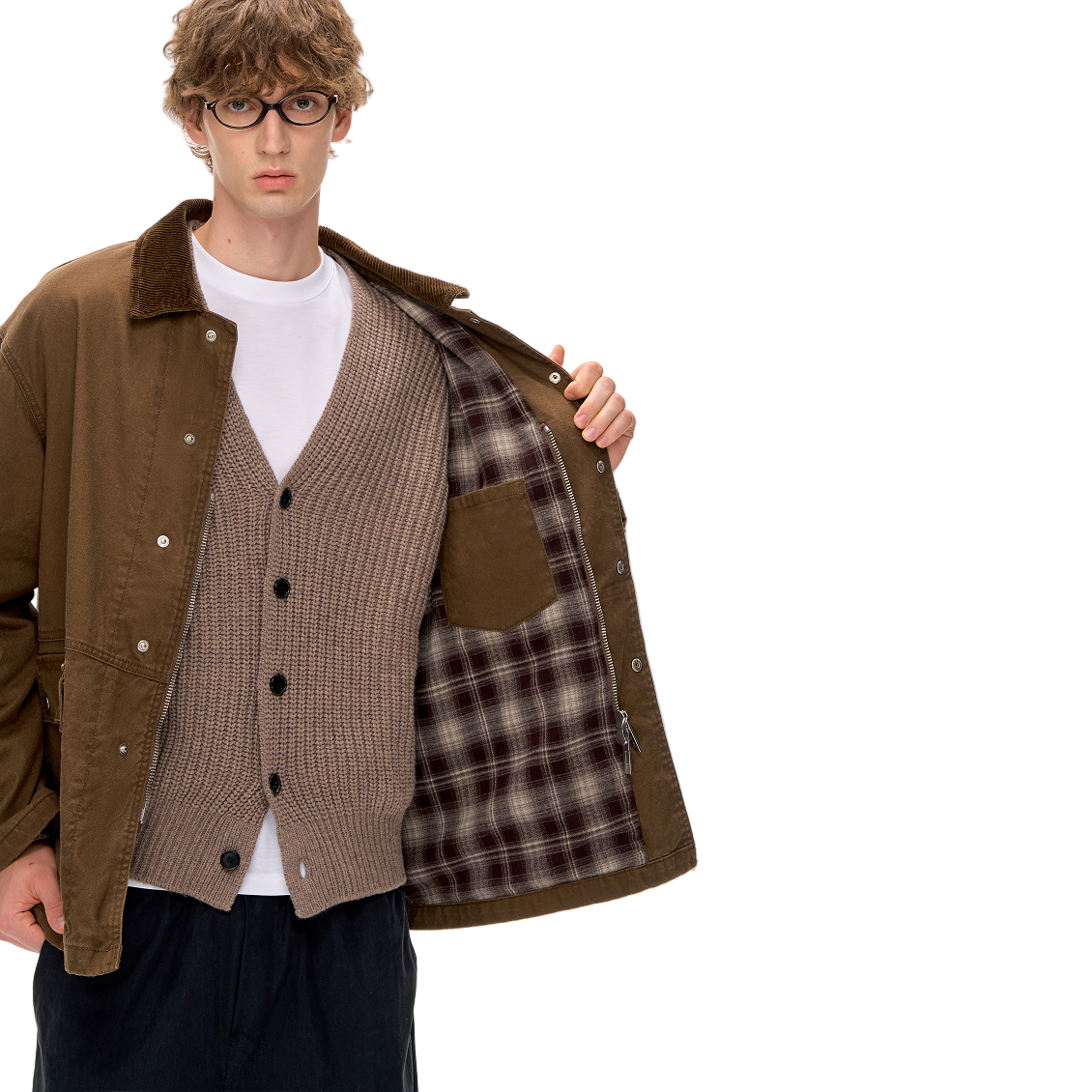 Brown Retro Corduroy Collared Work Jacket