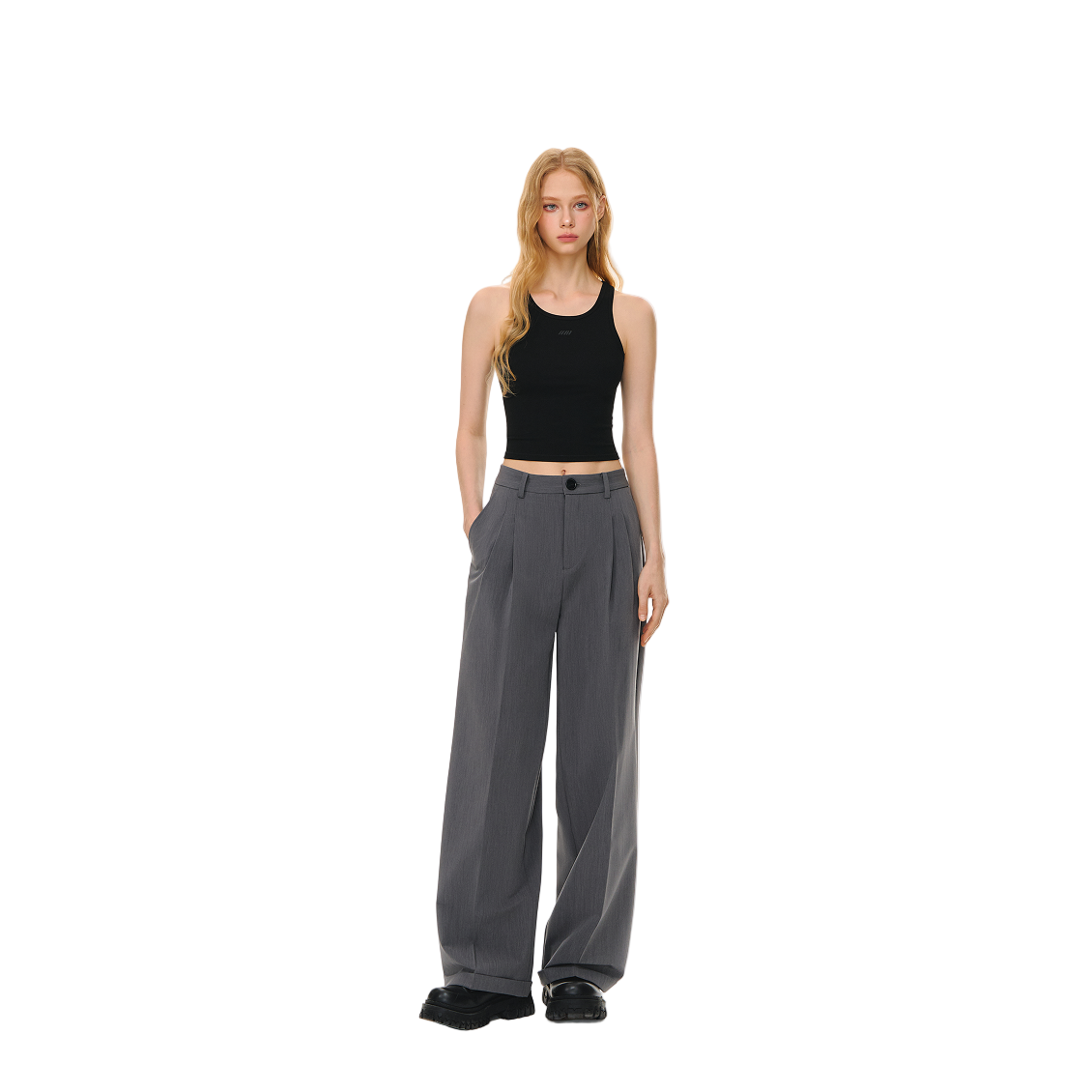 Gray Wrinkle-resistant Drape Straight-leg Trousers
