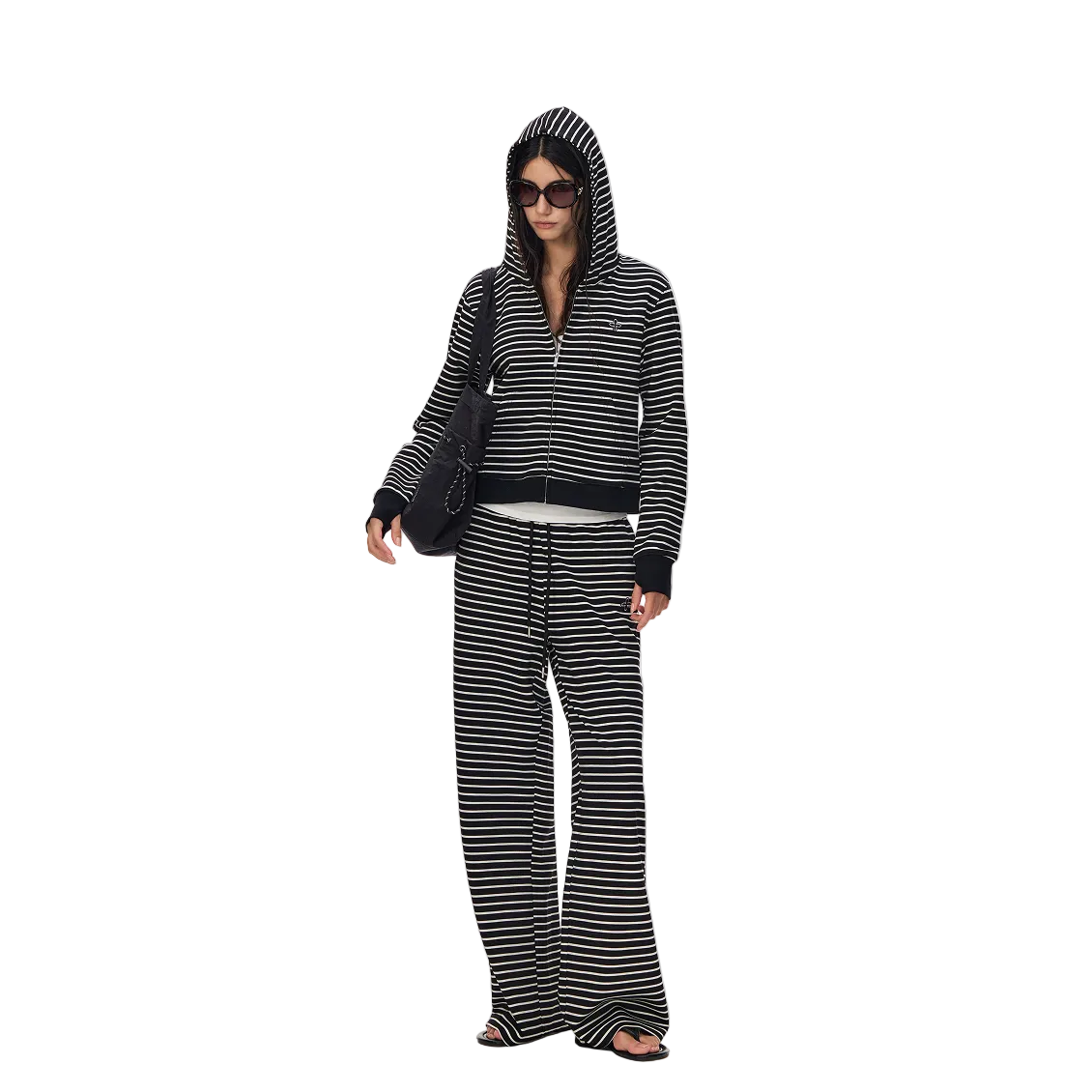 Black and White Striped Cross-Pattern Casual Sweatpants