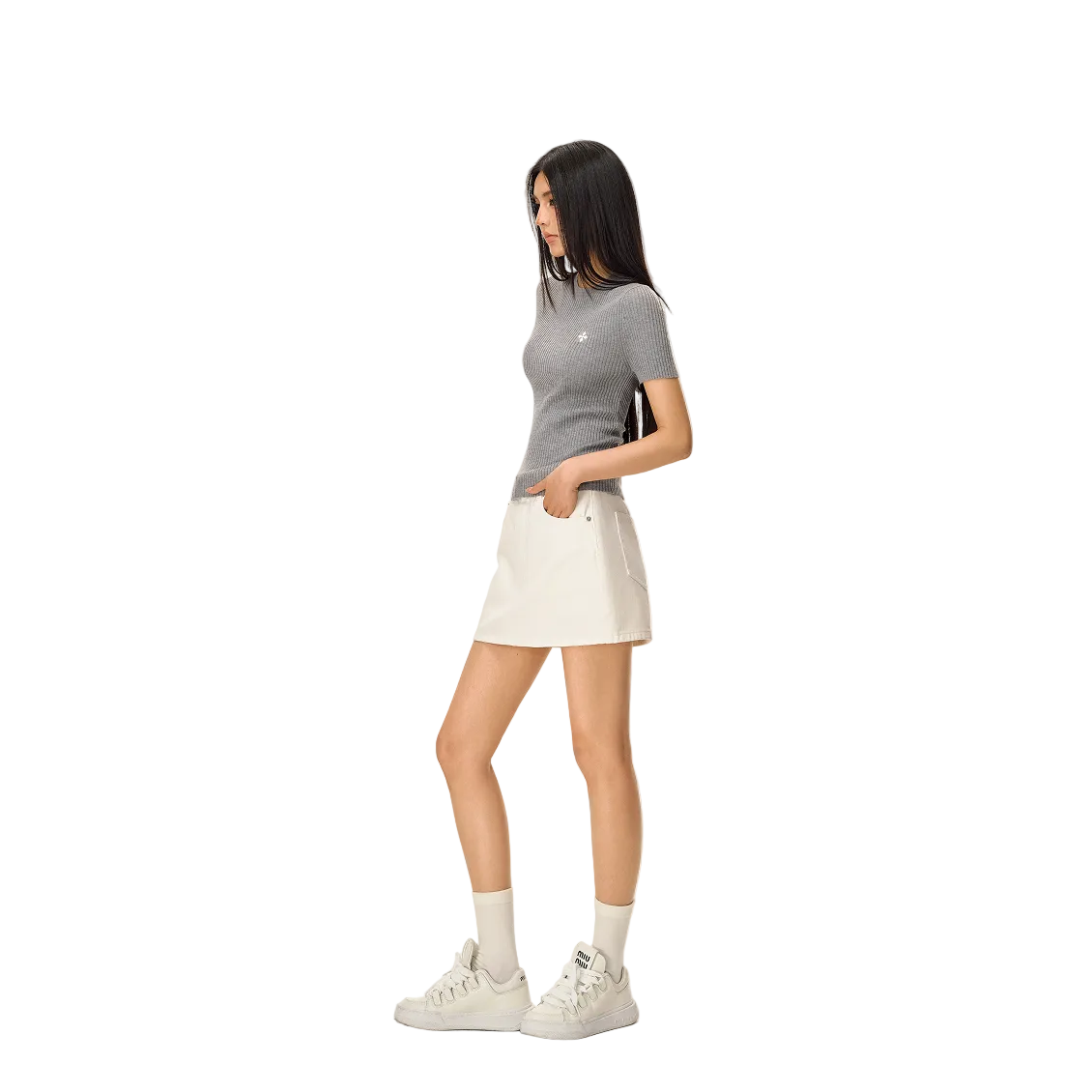White Retro Anti-Exposure A-line Denim Mini Skirt