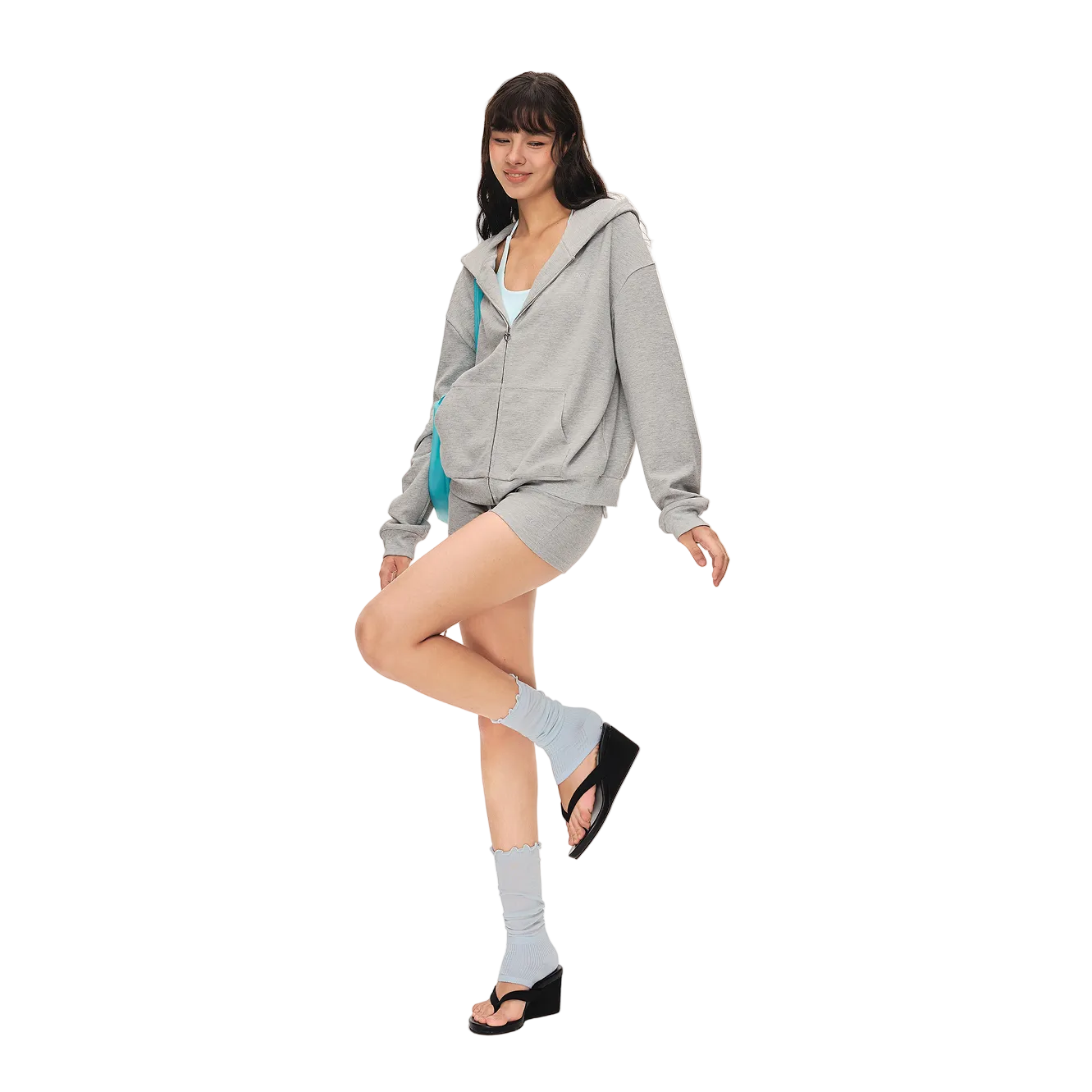 Grey Sporty Waffle Set Hooded Jacket