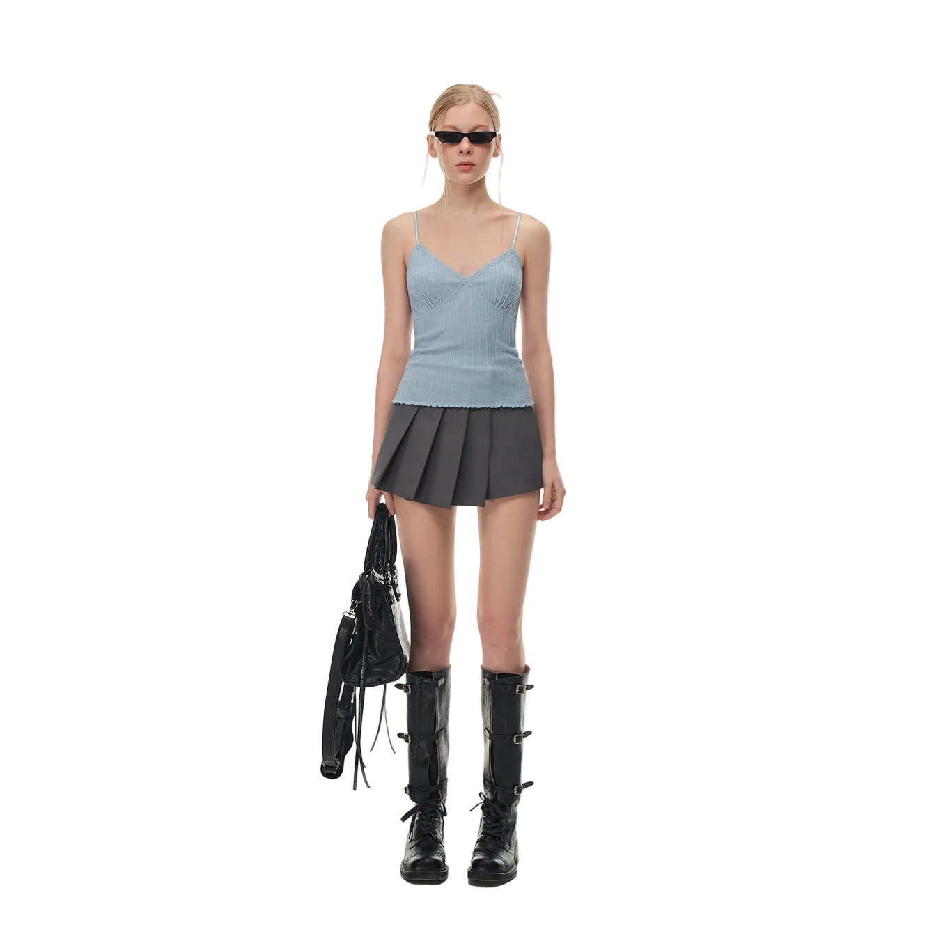 Blue Lace-Trimmed V-Neck Camisole