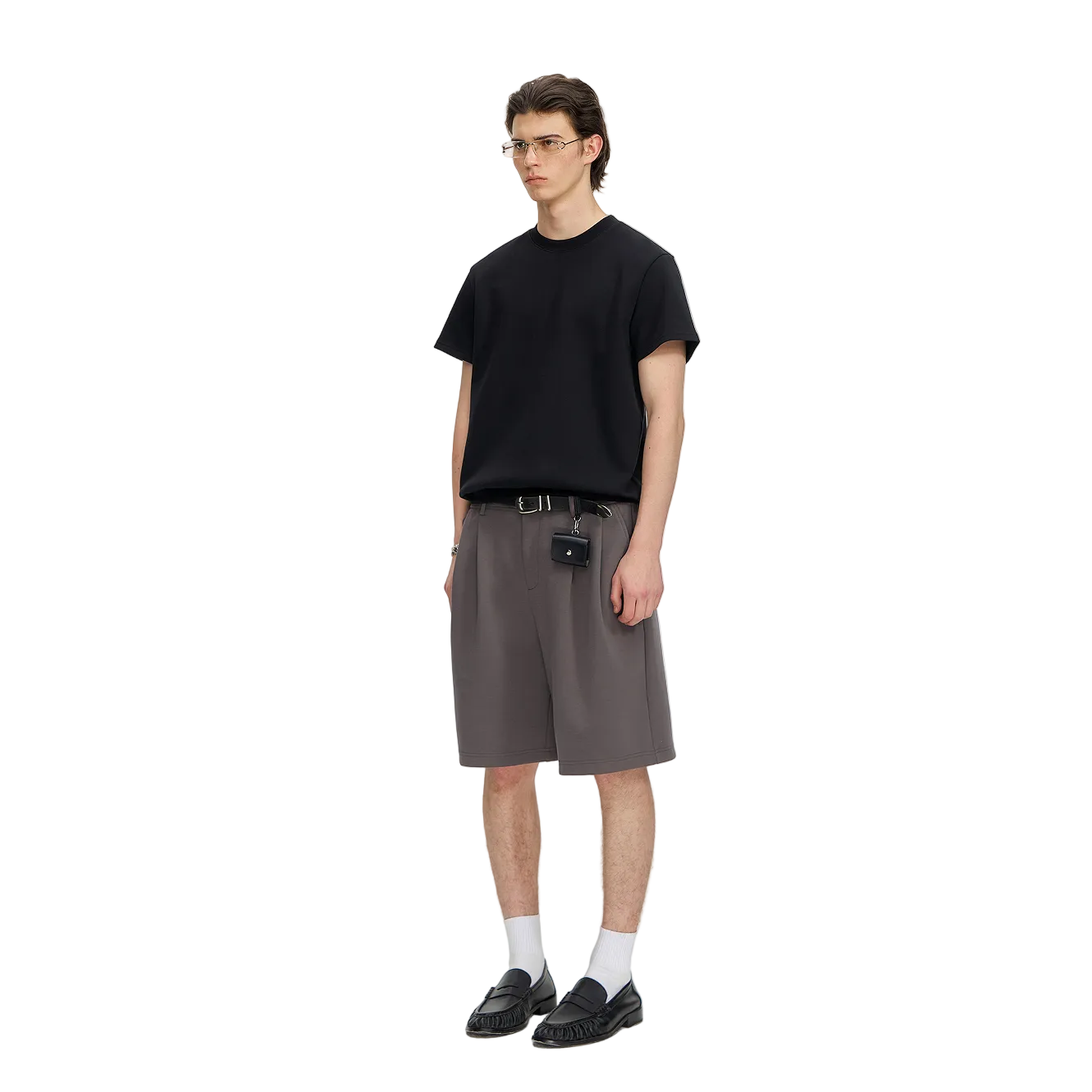 Black Air Layer Ribbed Shoulder Short Sleeve