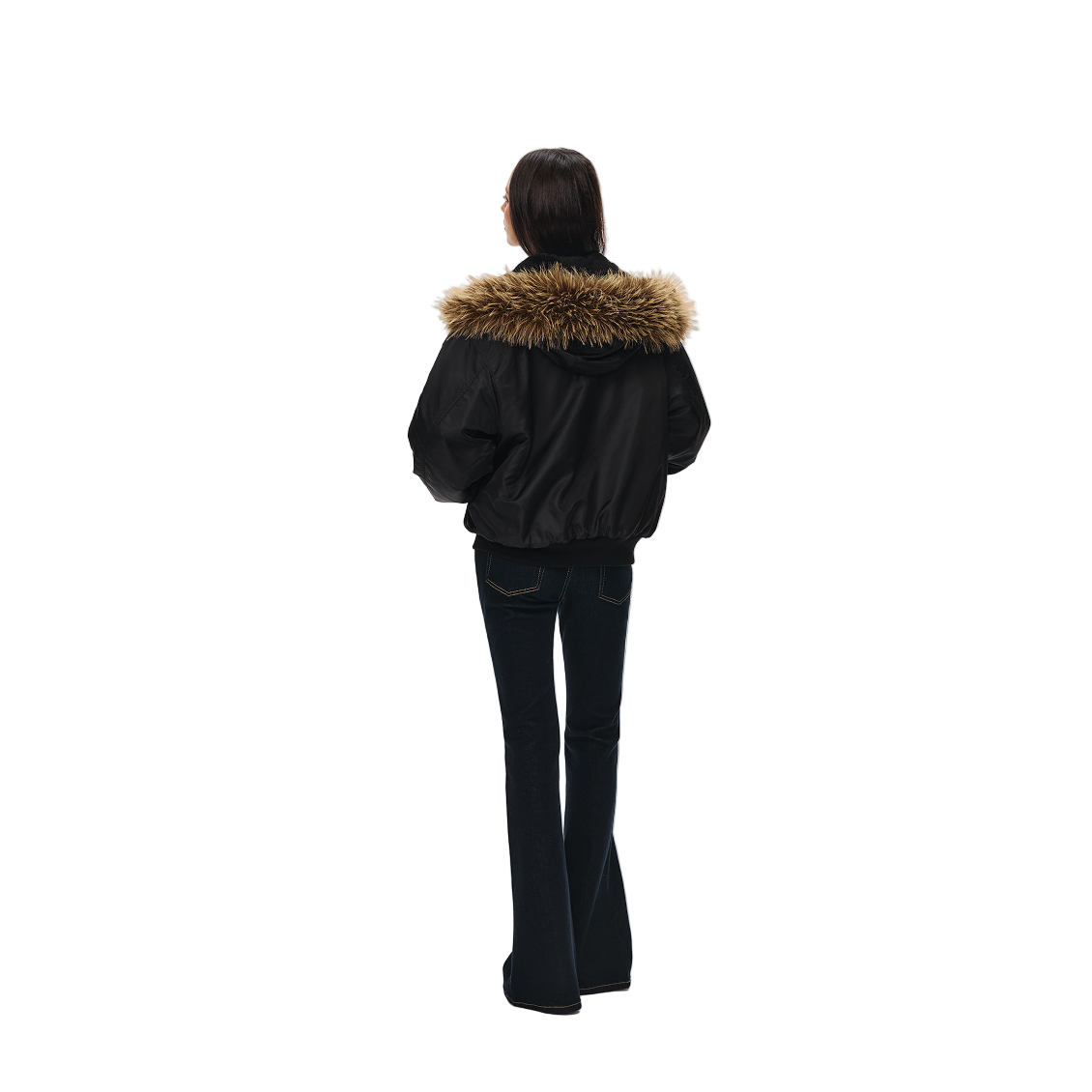 Black Retro Hooded Detachable Fur Collar Jacket Parka