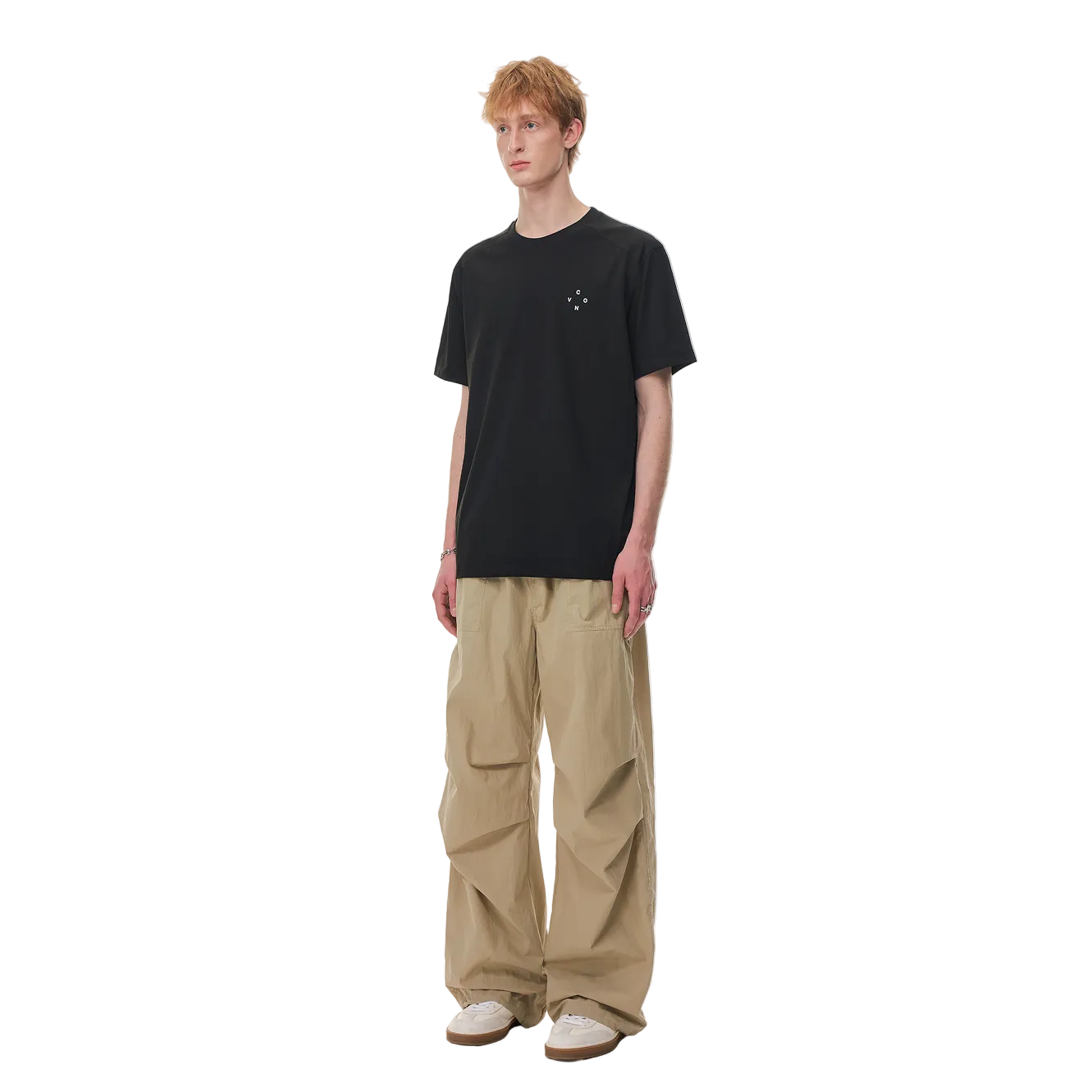 Khaki Pleated Straight-Leg Paratrooper Pants