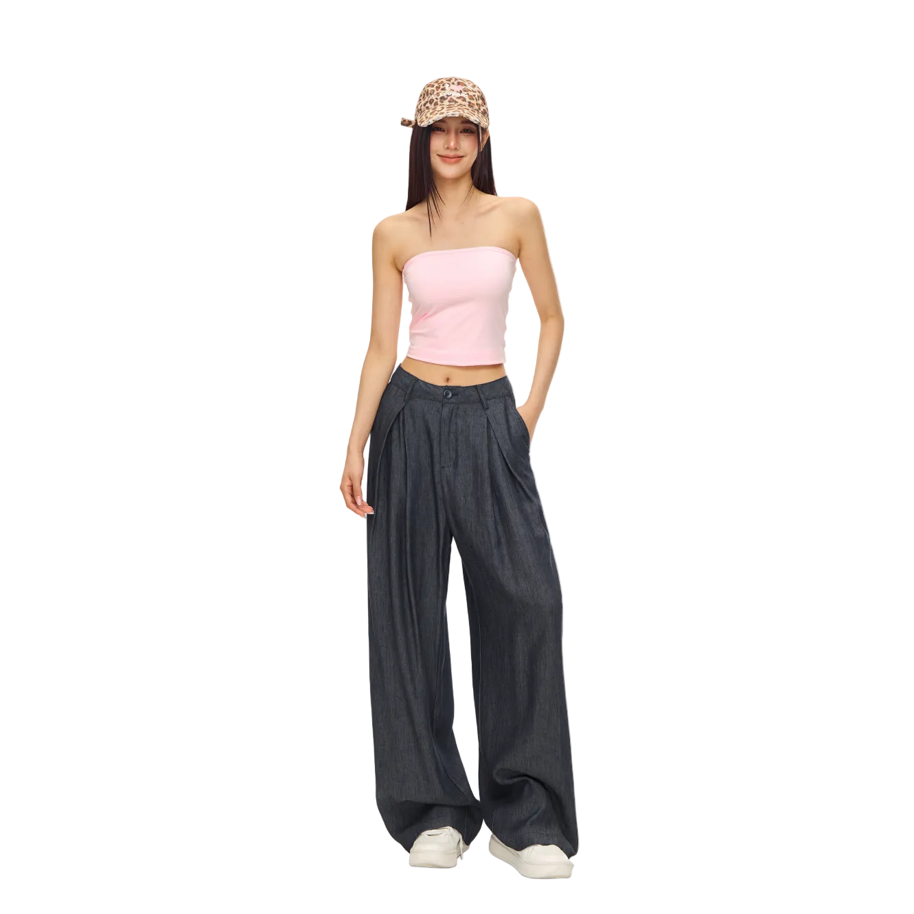 Denim Blue Lyocell Pleated Wide-Leg Pants