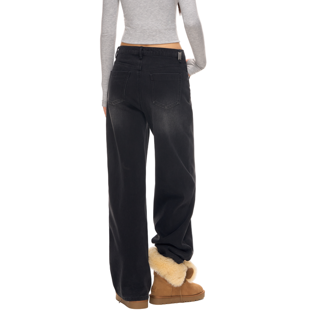 Black Classic Fleece-Lined Straight Leg Jeans