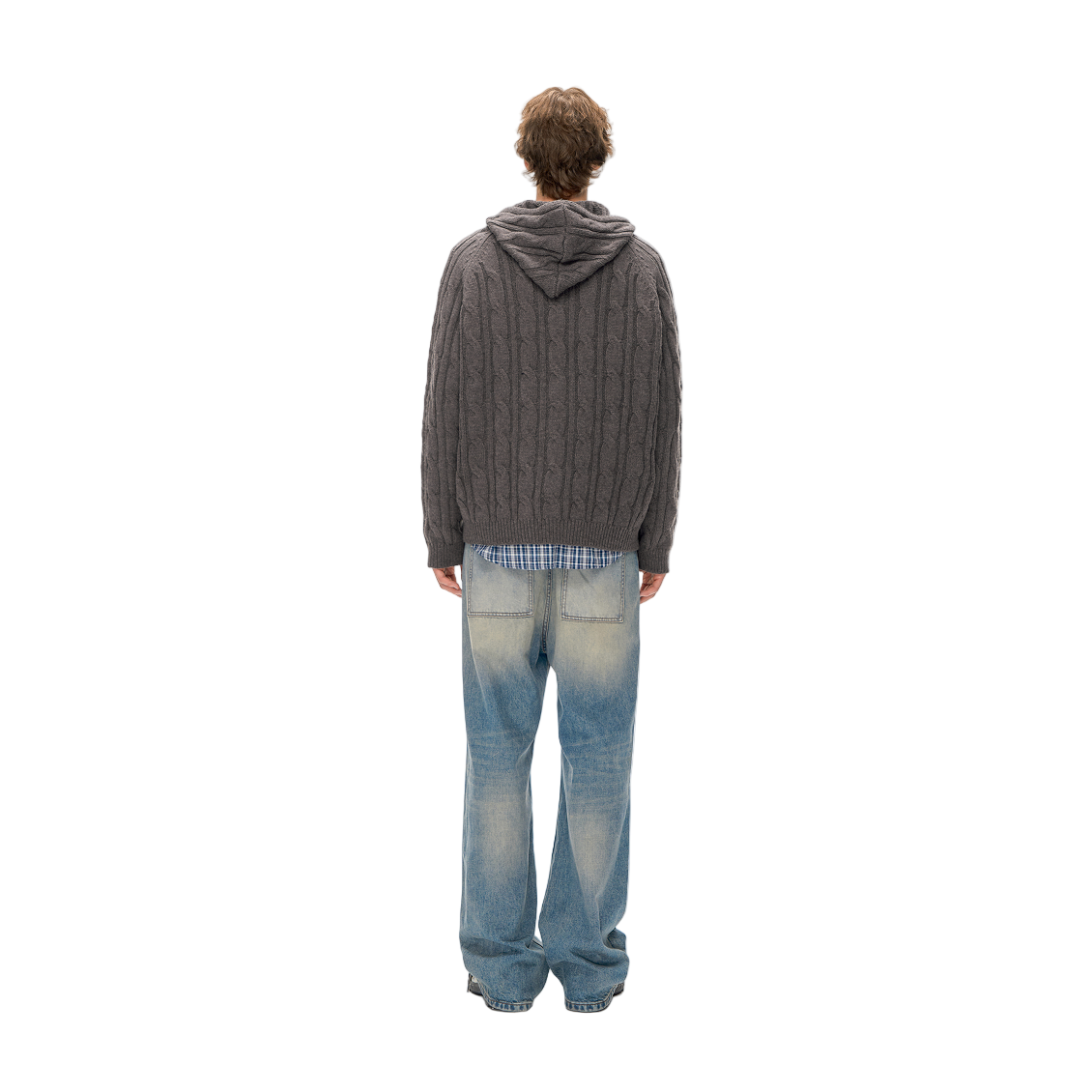 Wool Blend Cable Hooded Zip-Up Cardigan In Brown