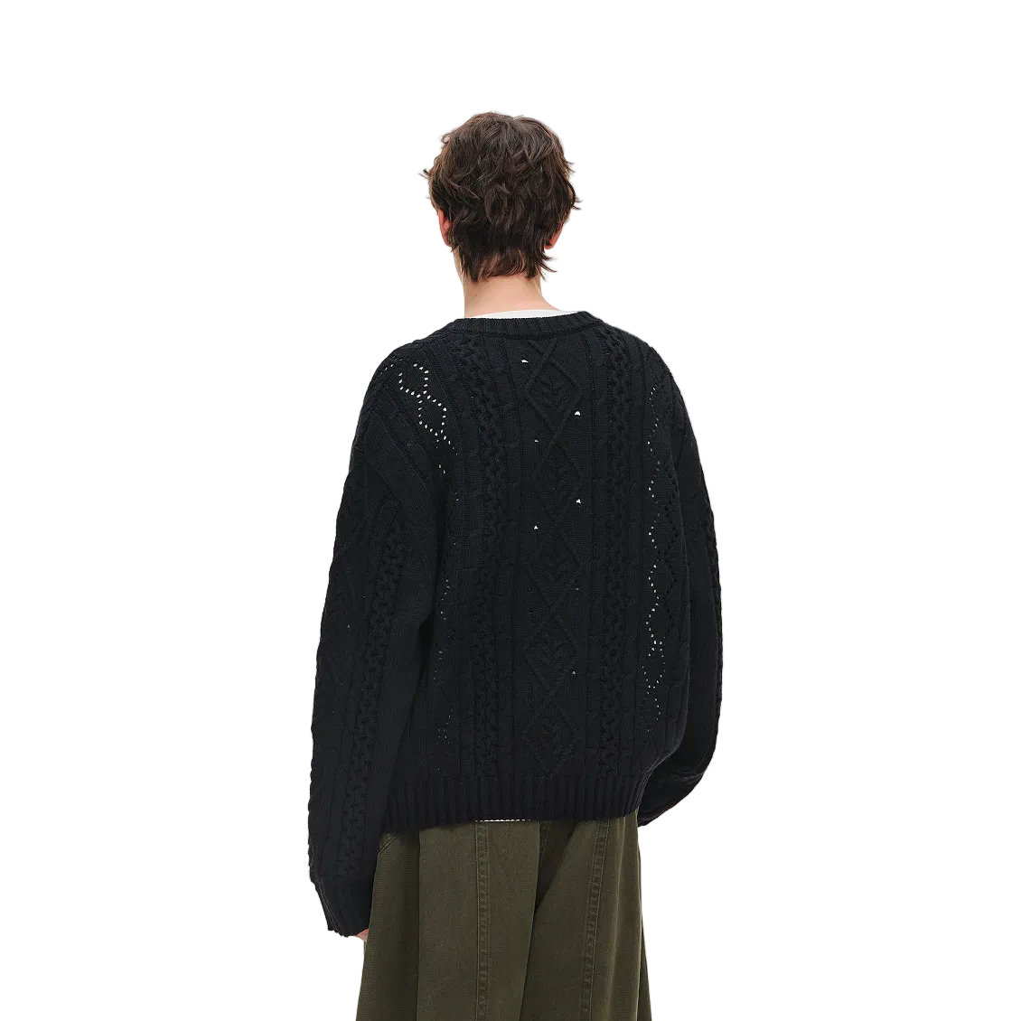 Black Wool Blend Vintage Knit Cable Knit Sweater