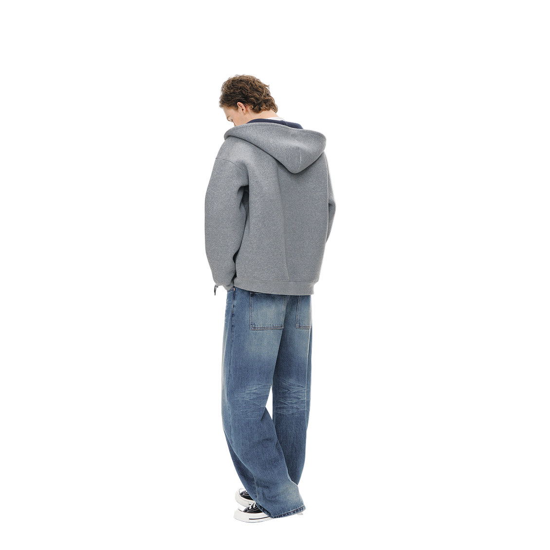 Two-Tone Air Layer Profile Zipper Cardigan In Grey and Navy