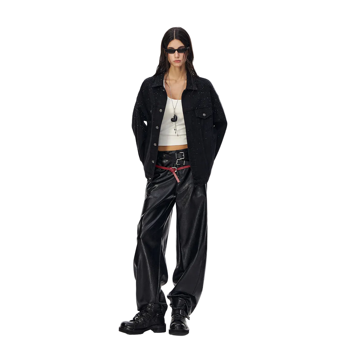 Black Cut Scimitar Leather Pants