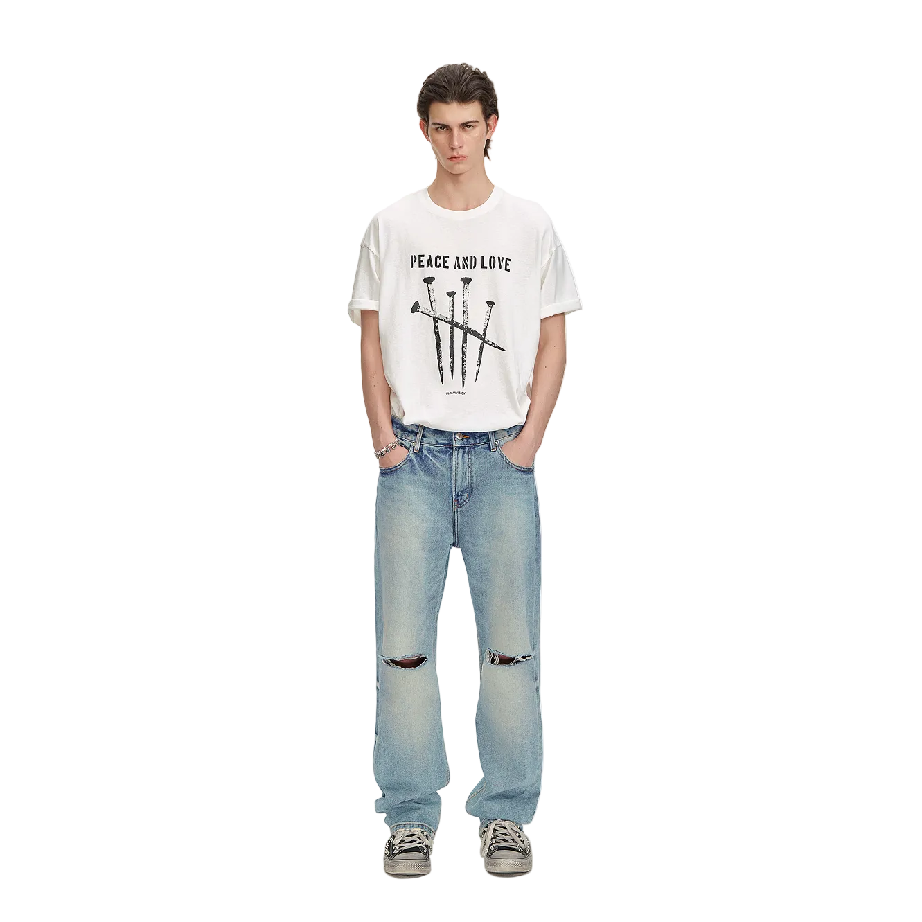 Washed Blue Ripped High Street Jeans