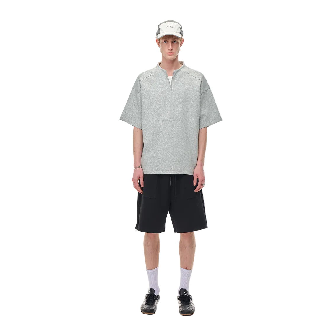 Grey Air Layer High Neck Zipper T-Shirt