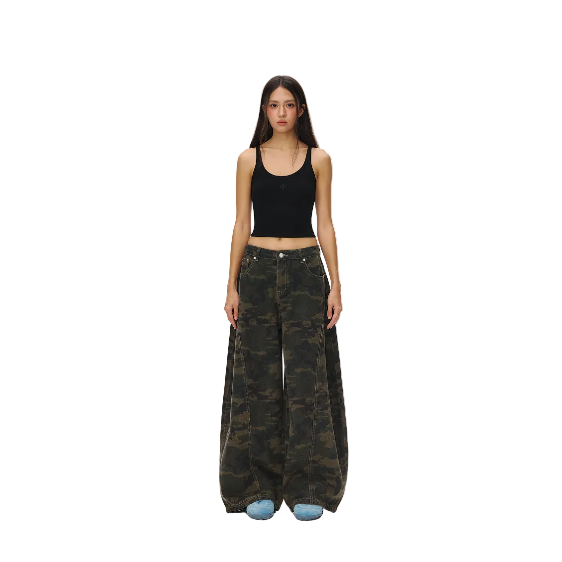 Camouflage Retro Distressed Curved Pants