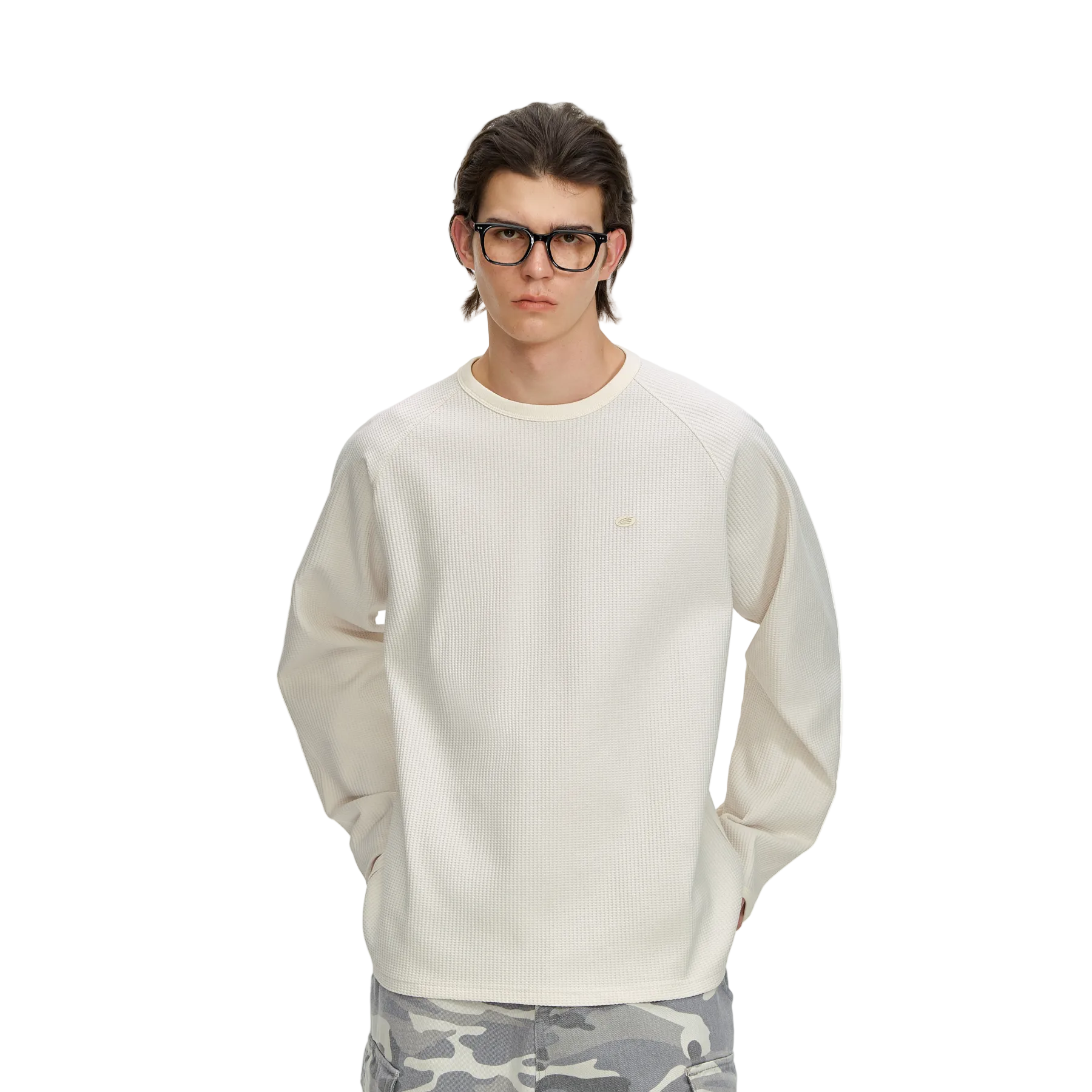Beige Waffle Knit Quick-Drying Long-Sleeve T-Shirt