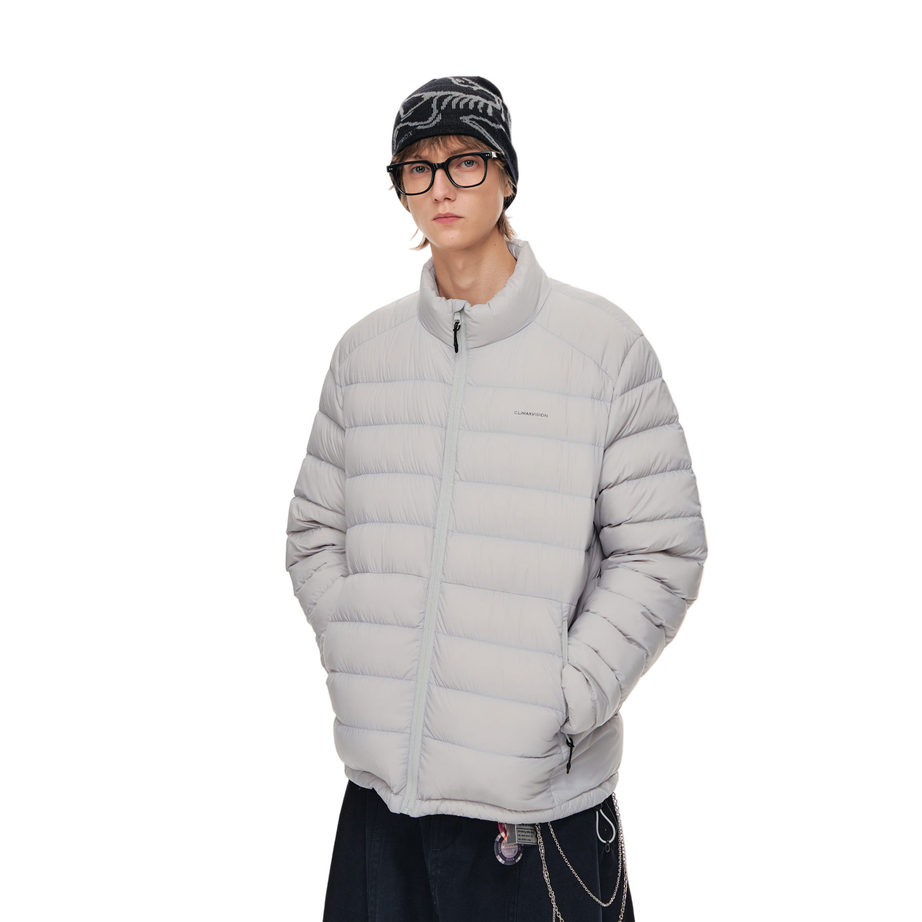 Grey Lightweight Cloud-like Ribbed Stand Collar Warm Down Jacket