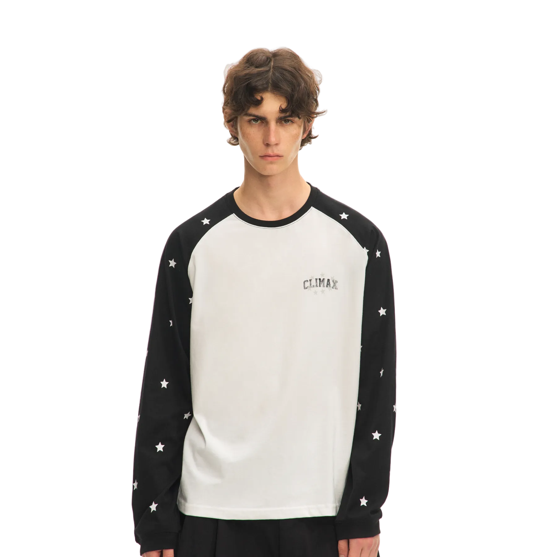 Black and White Color Block Star Long-Sleeve T-Shirt