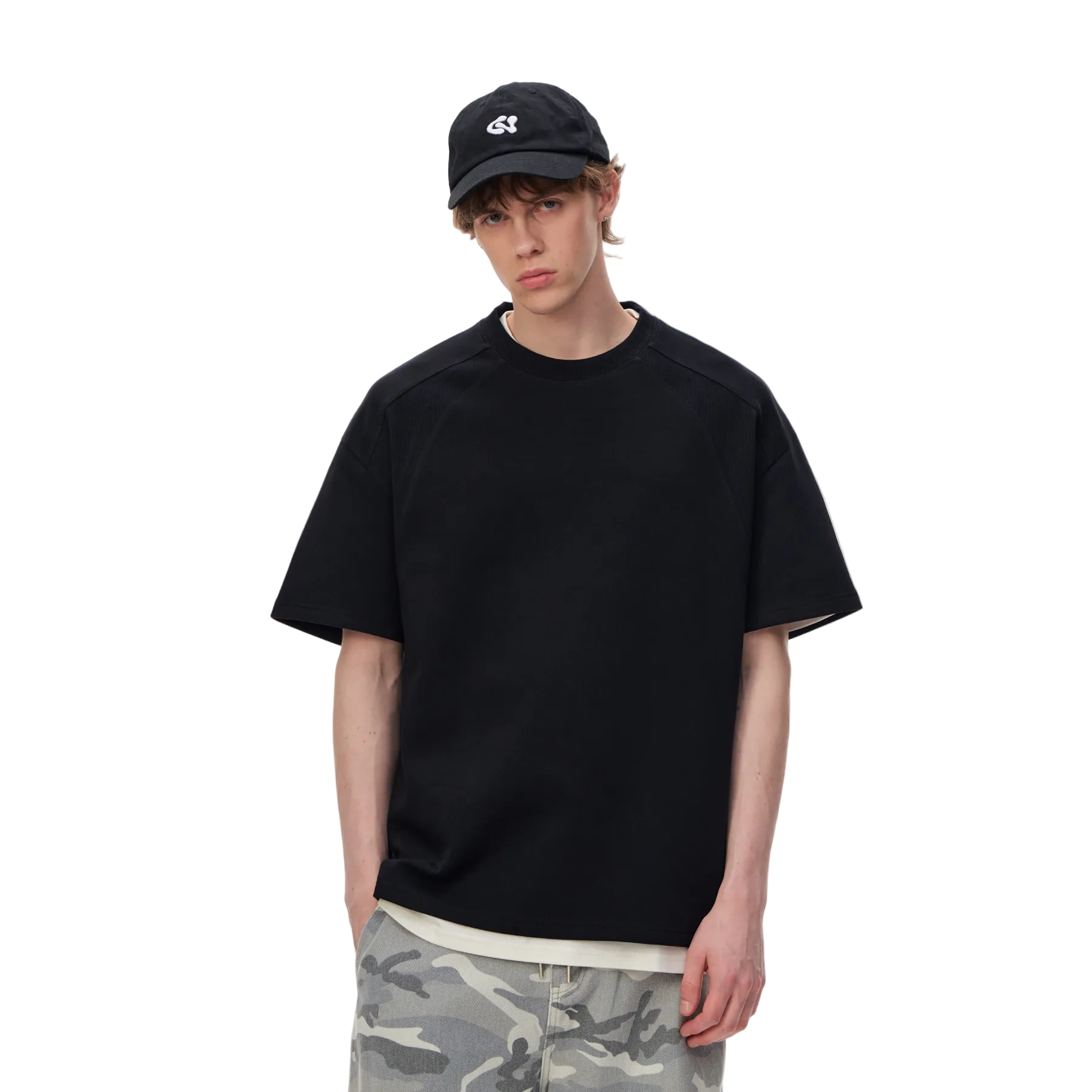 Black Air Layer Deconstructed Patchwork Short-Sleeve T-Shirt