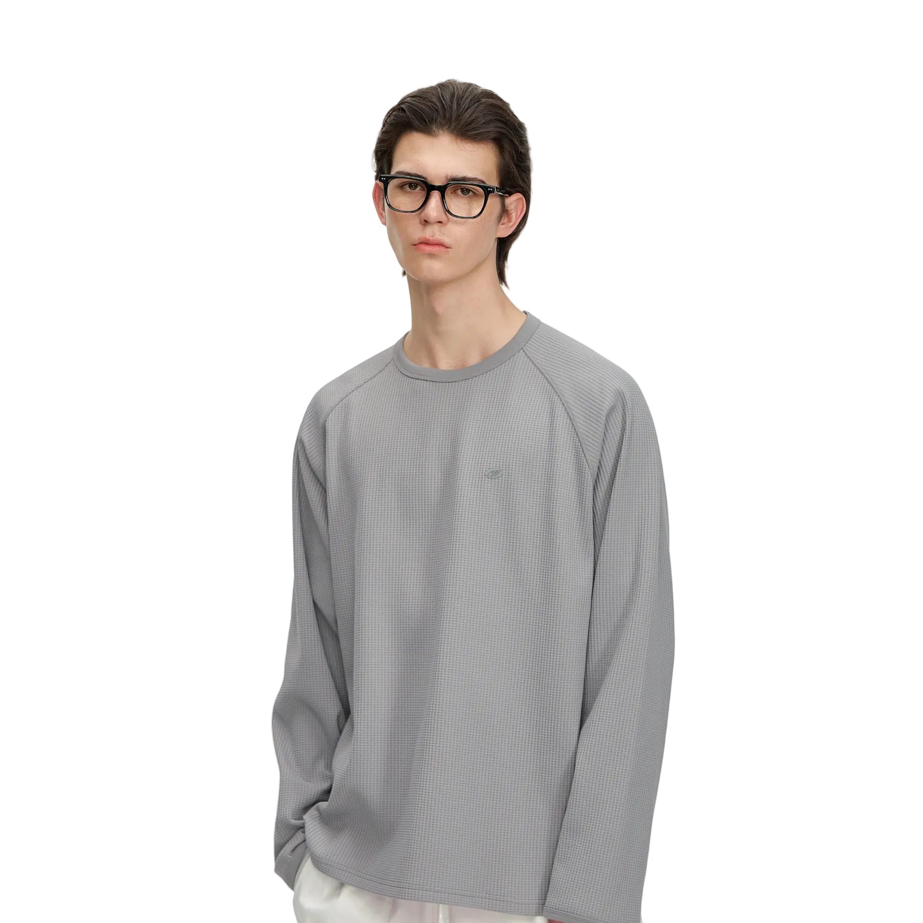 Grey Waffle Knit Quick-Drying Long-Sleeve T-Shirt