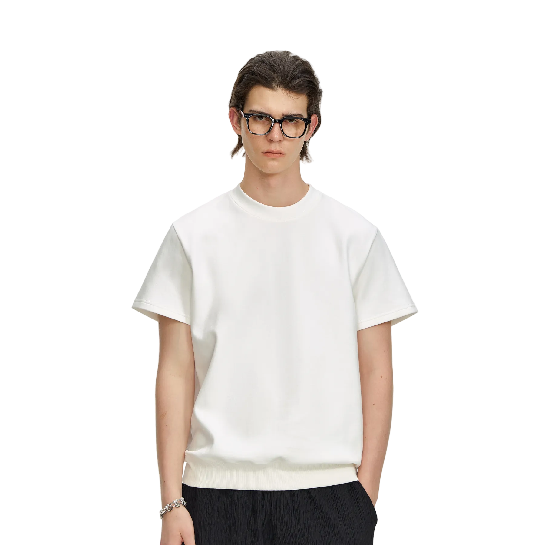 White Air Layer Ribbed Short-Sleeve