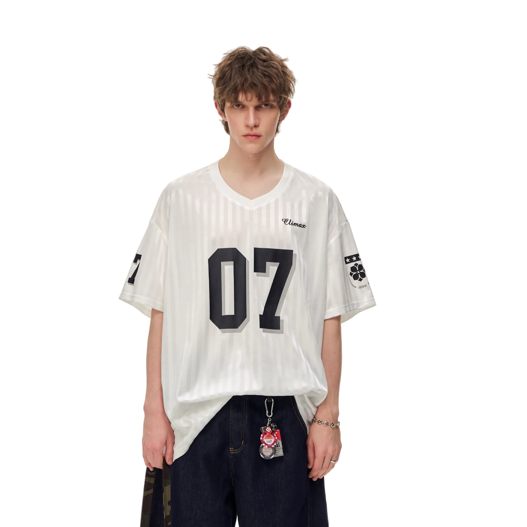 White Retro Striped Badge Jersey Short Sleeve