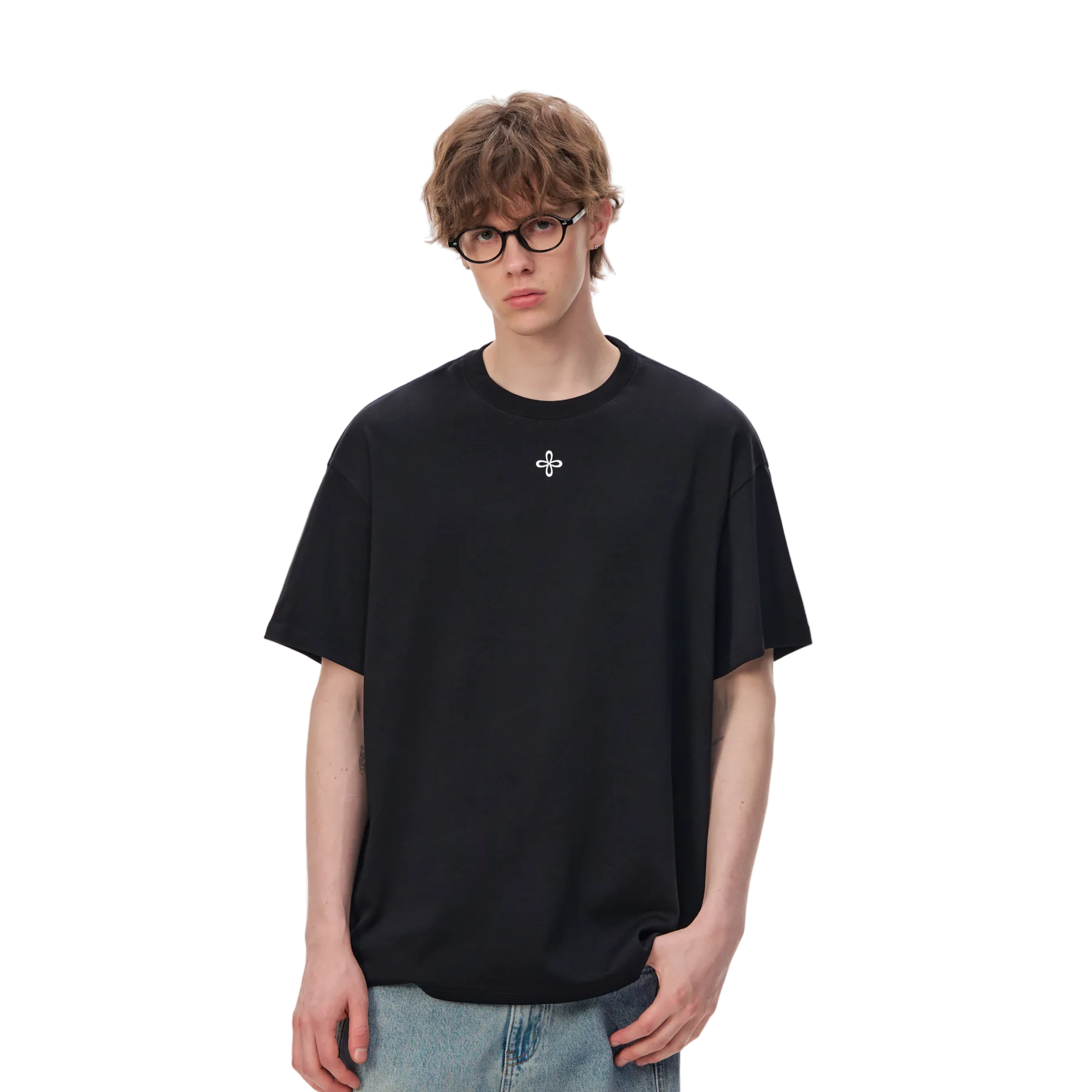 Black Tencel Cotton Basic Cross T-Shirt