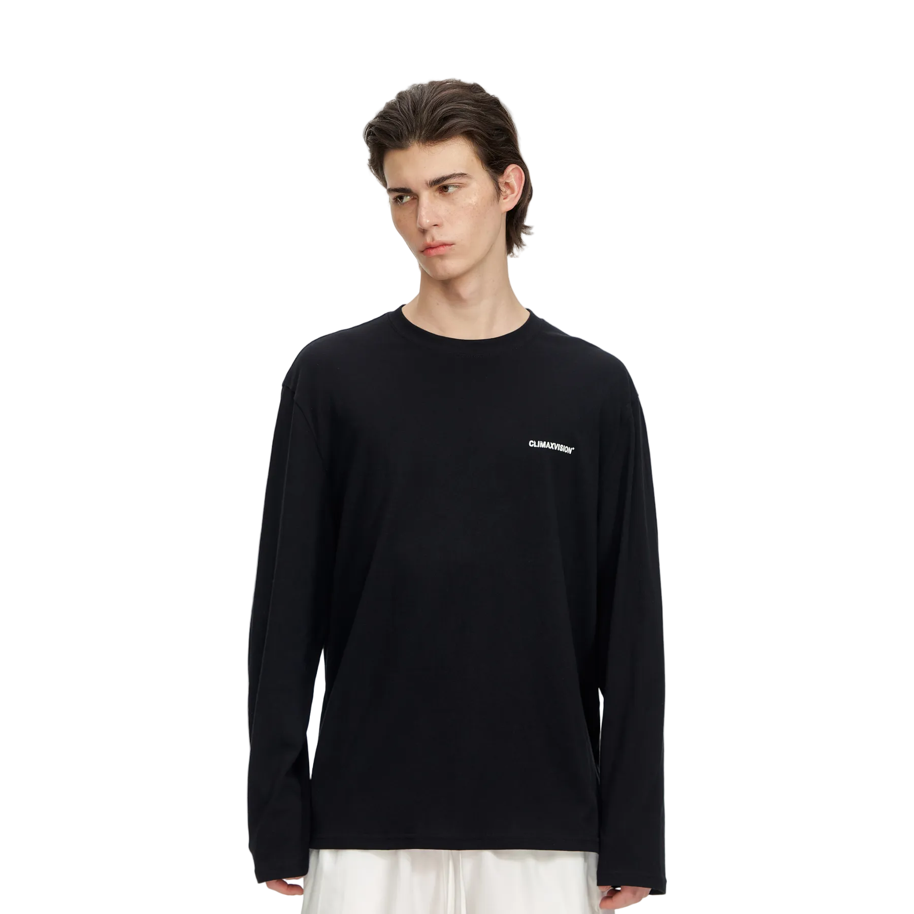 Black Textured Print Long-Sleeve T-Shirt