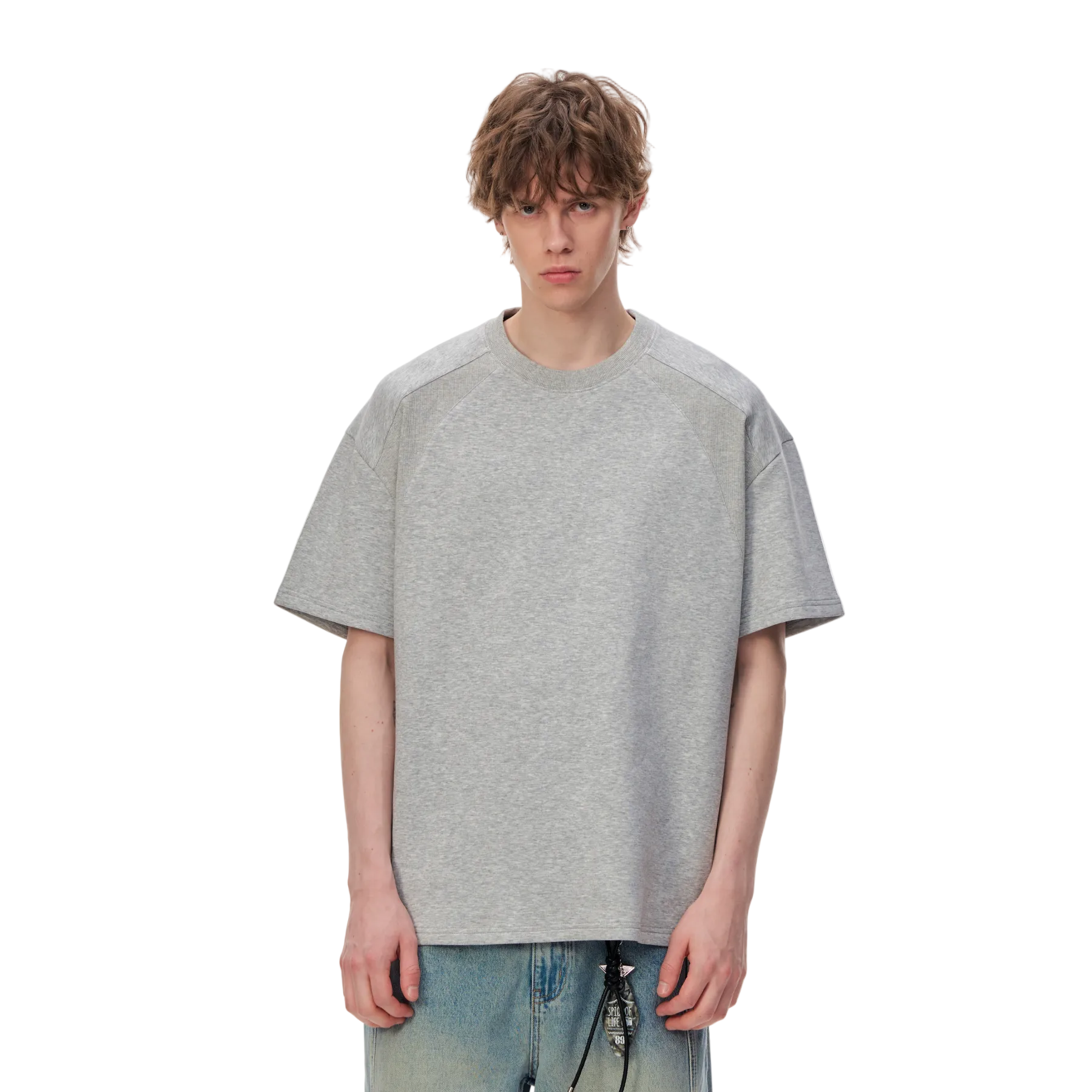Gray Air Layer Deconstructed Patchwork Short-Sleeve T-Shirt