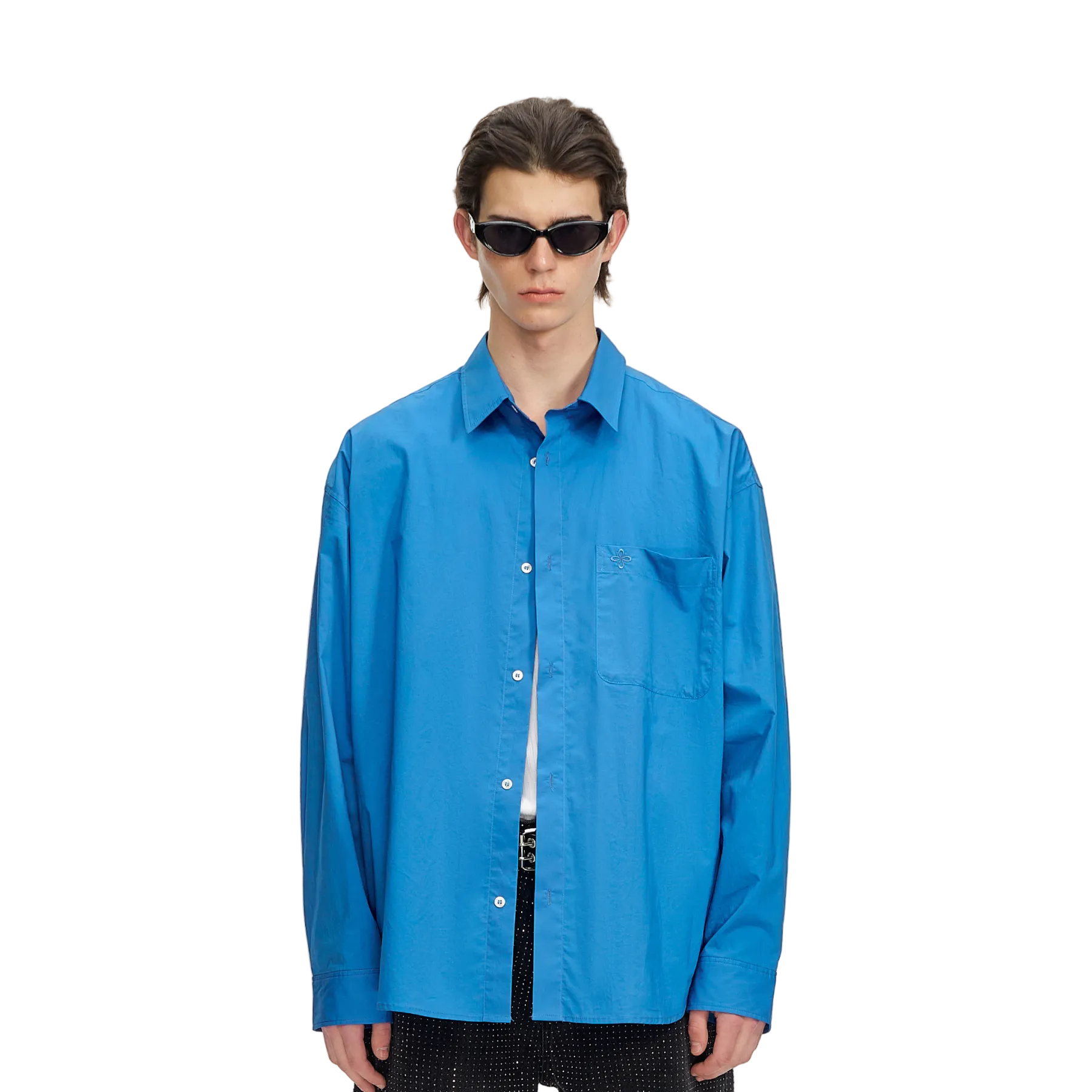 Blue Cross Embroidered Loose Shirt