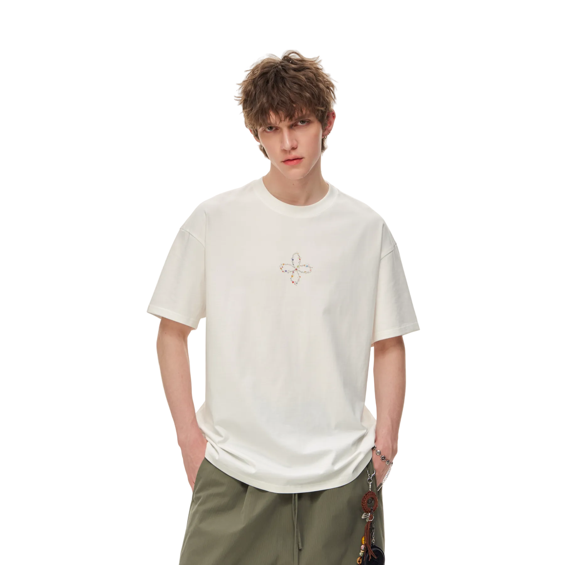 White Floral Vines Cross Short-Sleeve T-Shirt