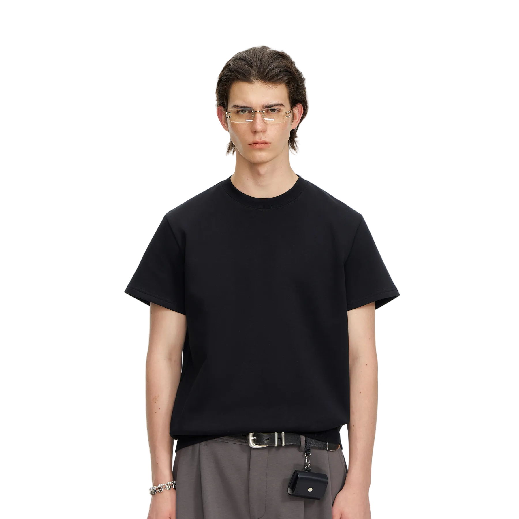 Black Air Layer Ribbed Shoulder Short Sleeve