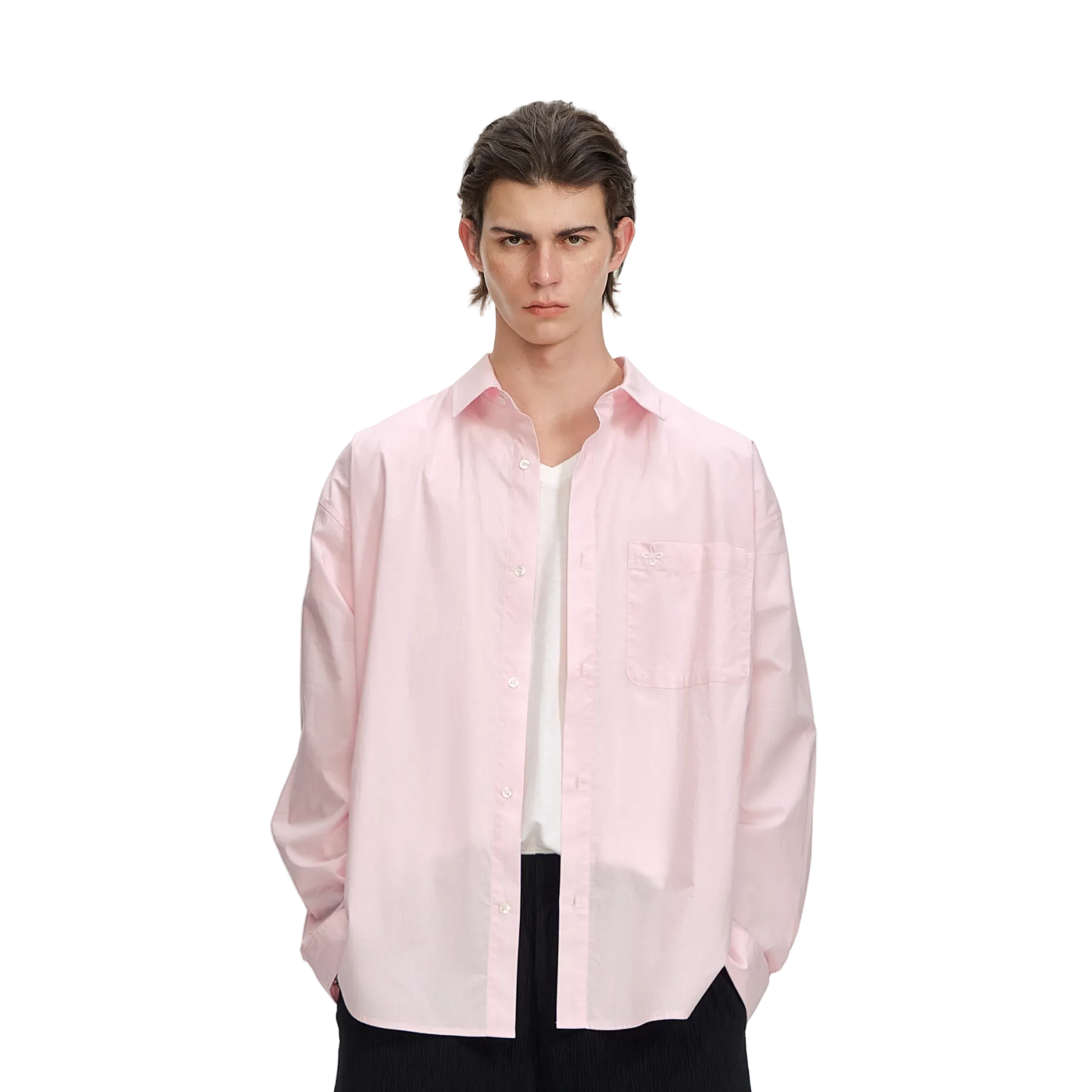 Pink Cross Embroidered Loose Shirt