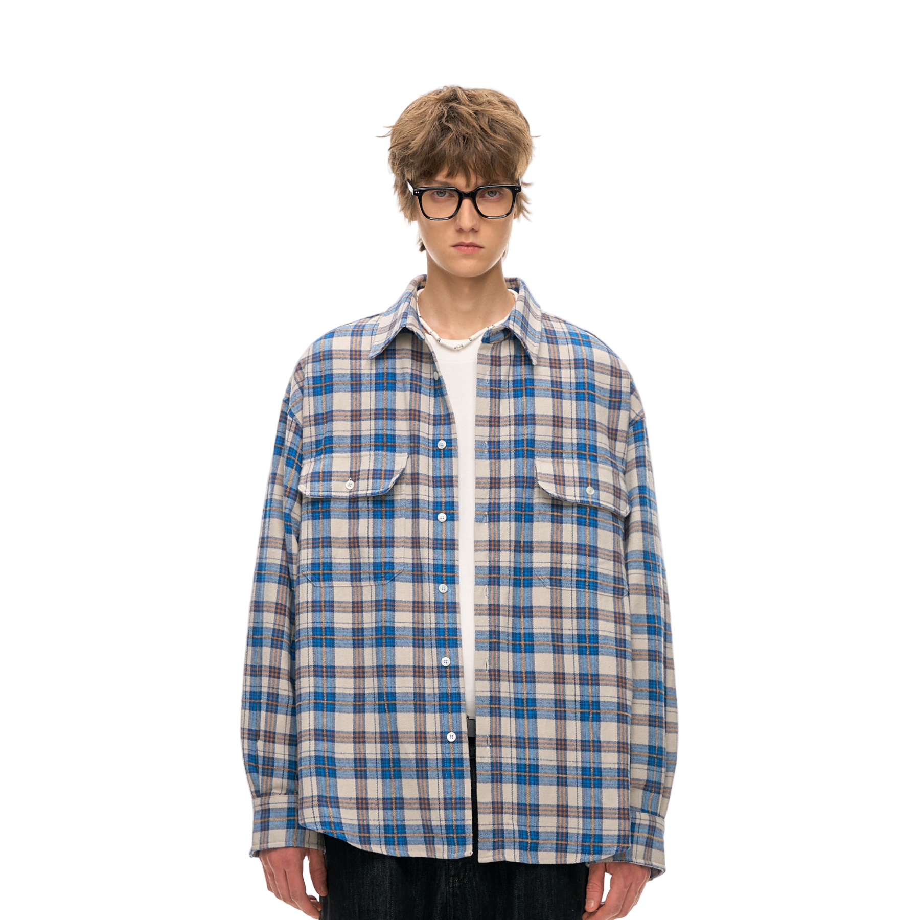 Blue Pearl Beaded Plaid Shirt Jacket