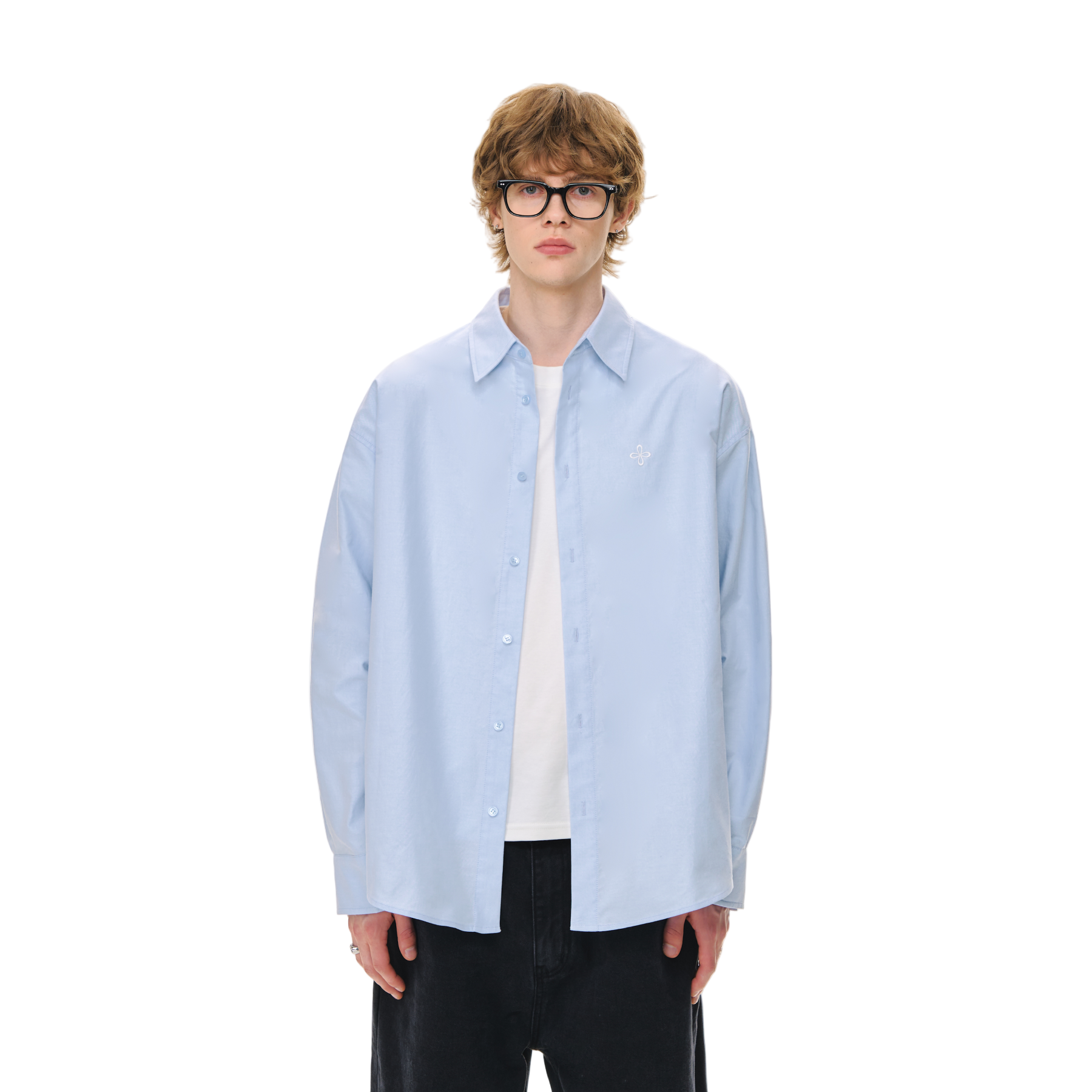 Blue Classic High Count Cotton Oxford Cross Embroidery Shirt