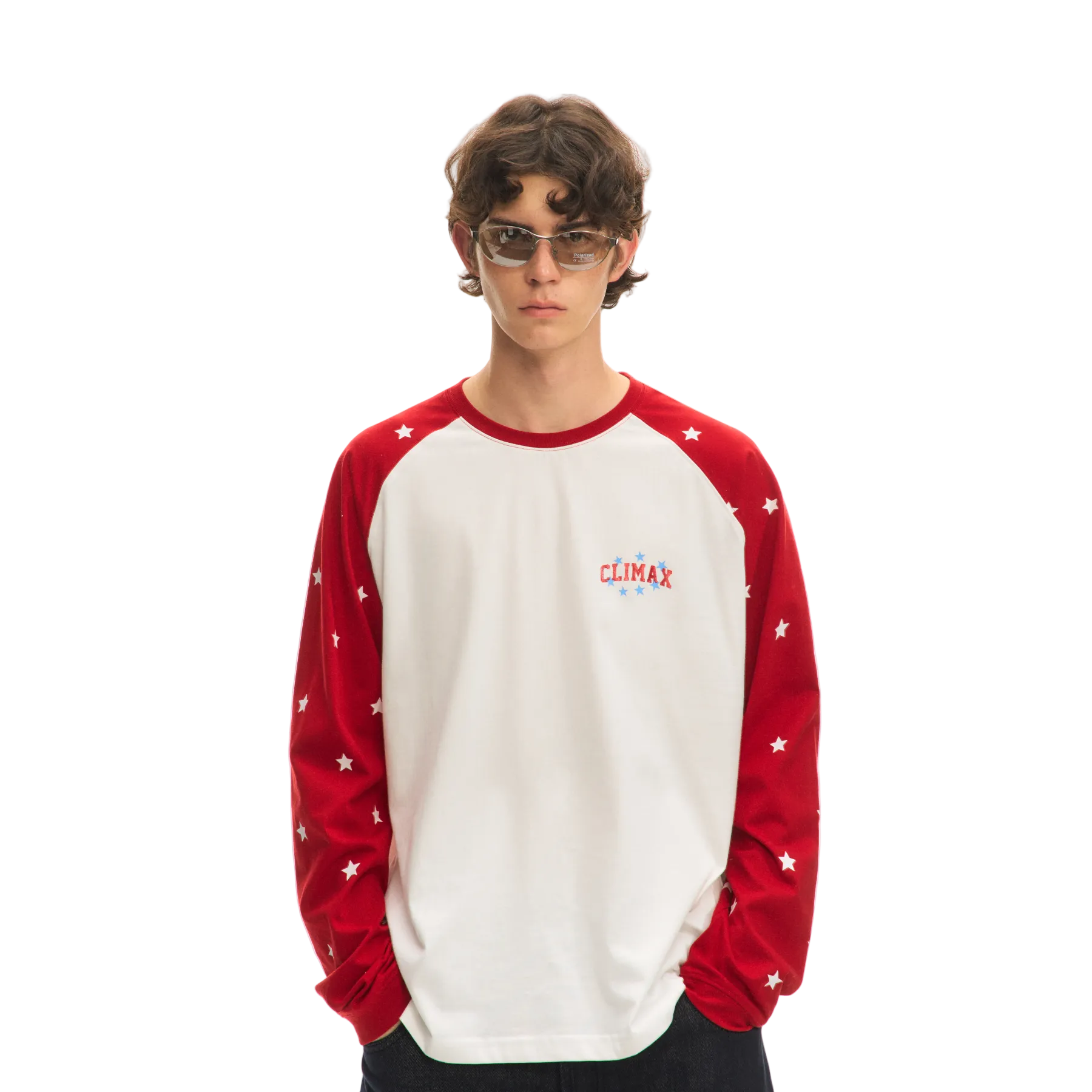 Red and White Color Block Star Long-Sleeve T-Shirt