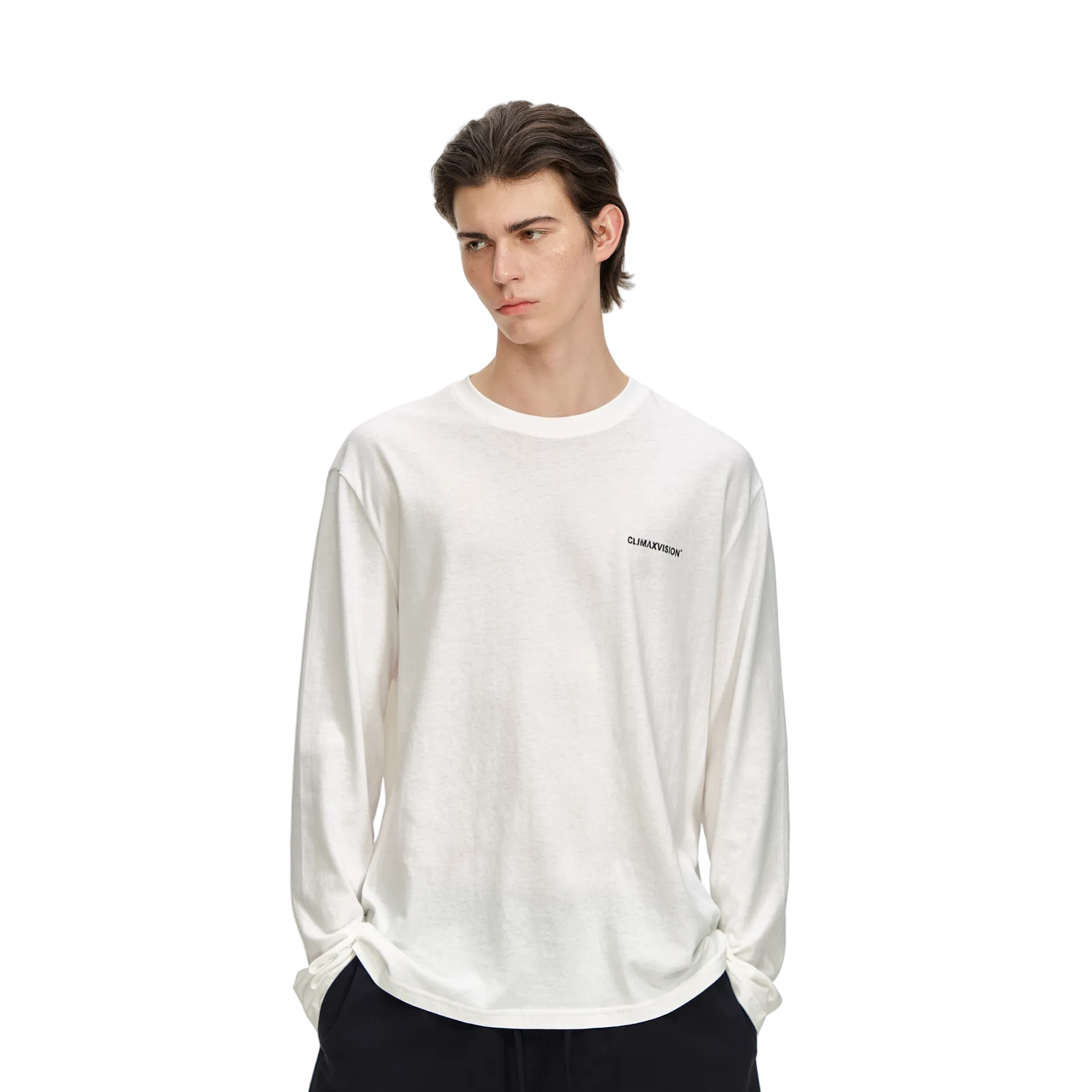White Textured Print Long-Sleeve T-Shirt