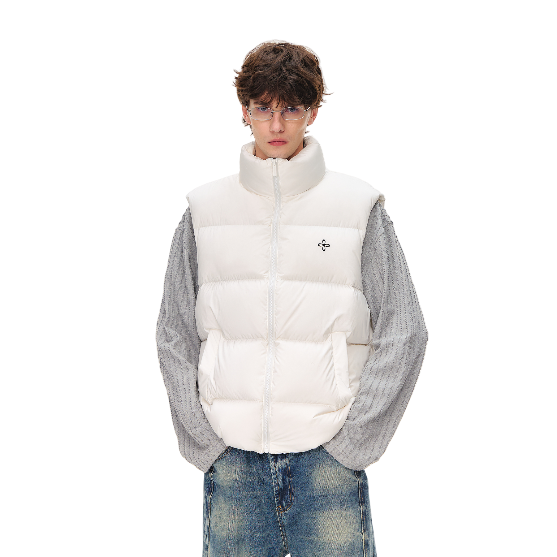 White Cross Print Down Vest