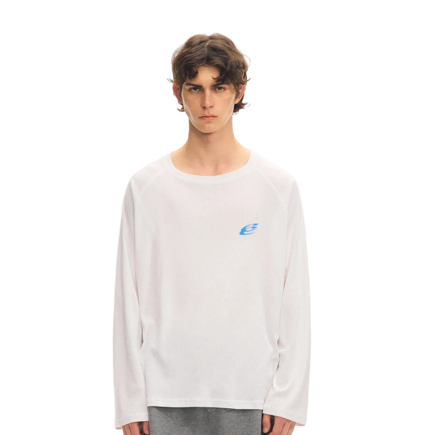 White Cotton-Linen Blend Snowflake Pattern Long-Sleeve T-Shirt
