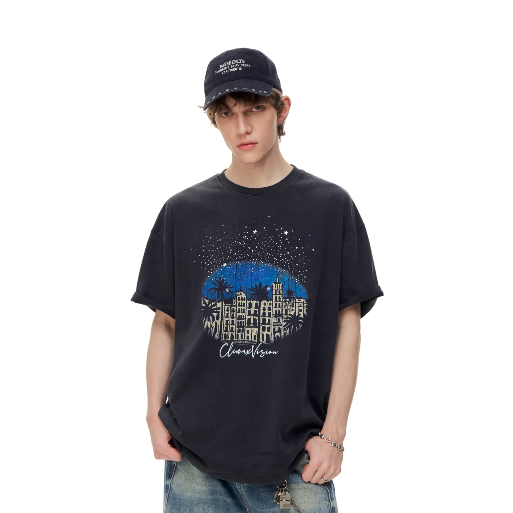 Black Sparkling Crystal Castle Short-Sleeve T-Shirt