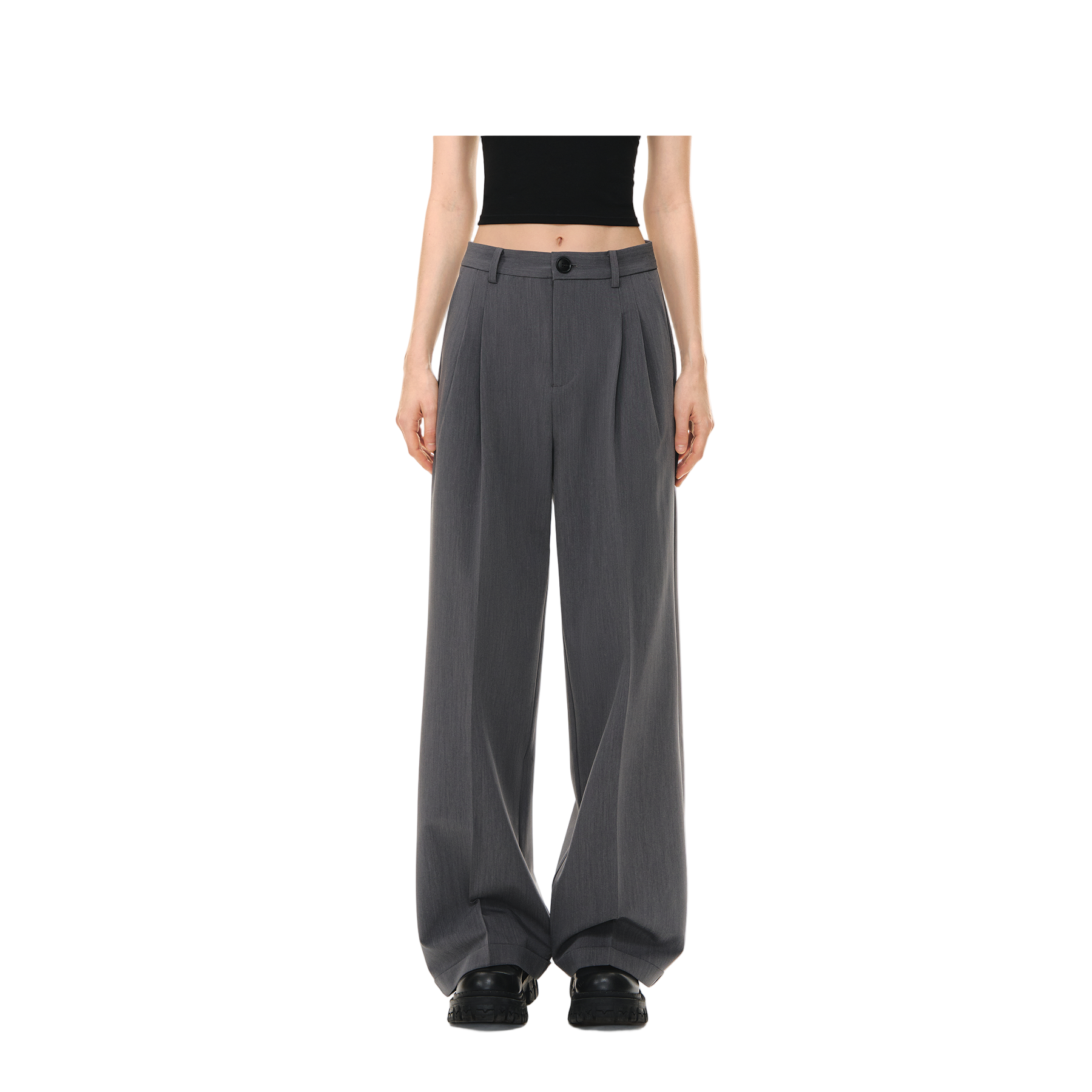 Gray Wrinkle-resistant Drape Straight-leg Trousers