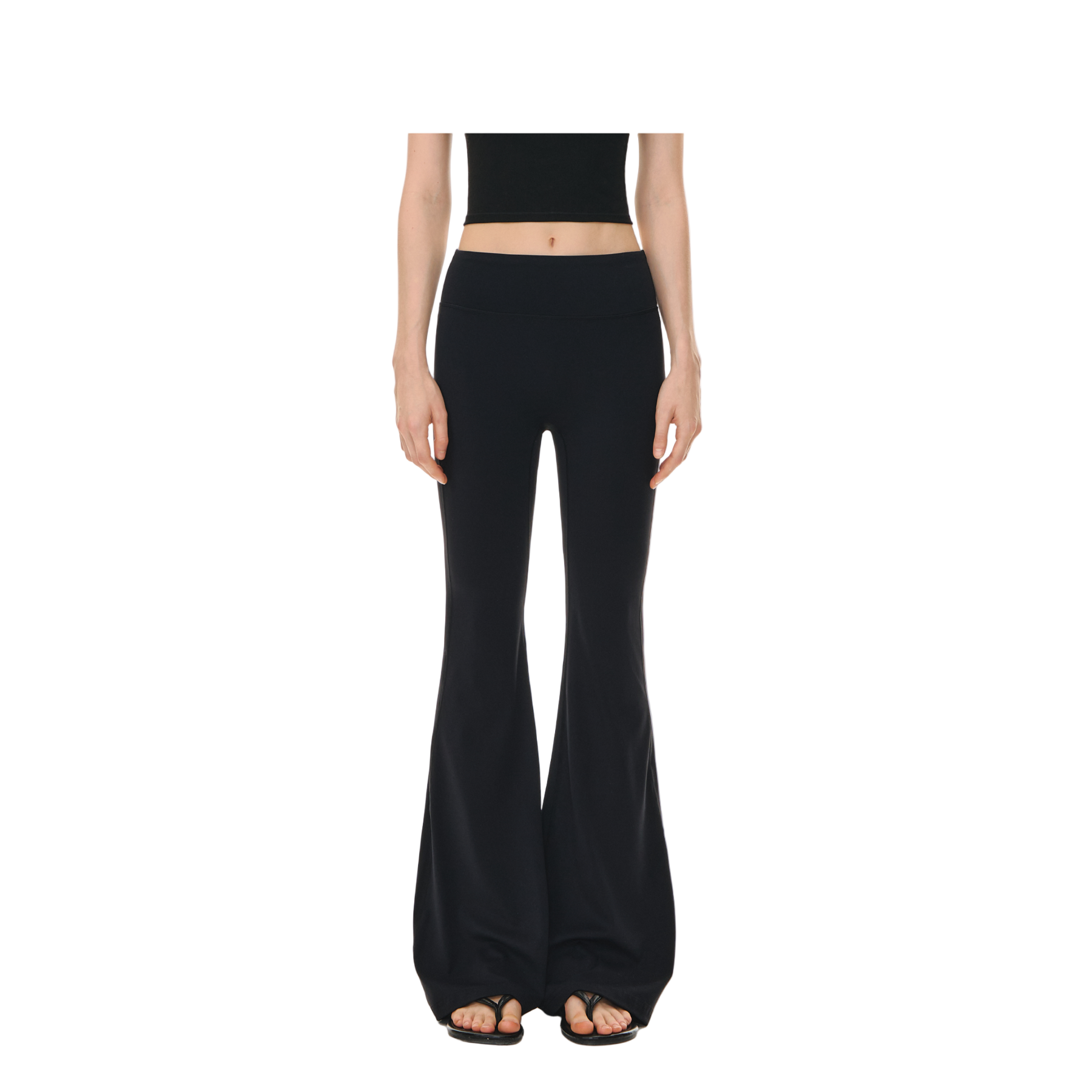 Black High Elastic High Waist Flared Pants
