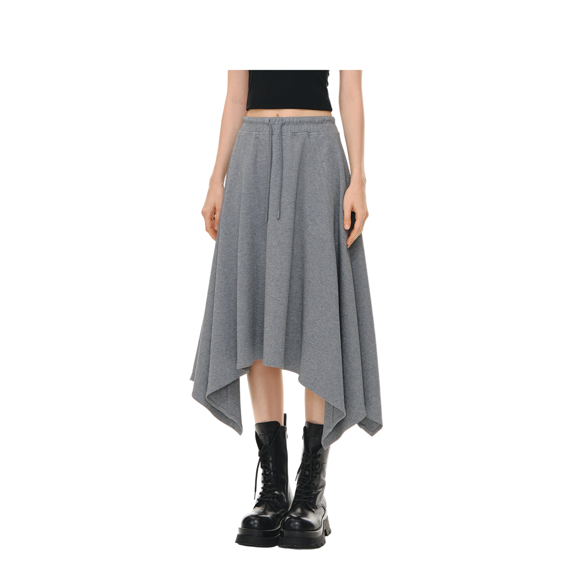 Irregular Cut Elastic Drawstring Pocket Midi Dress In Gray