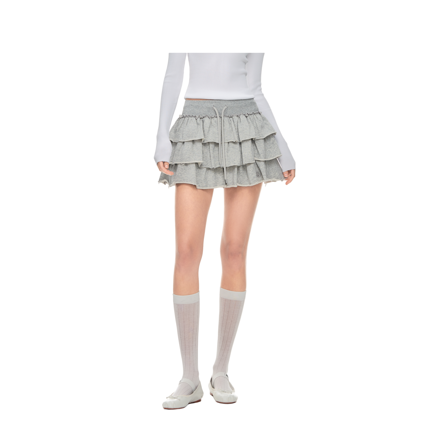 Grey Ballet Style Ruffle Cake Skirt