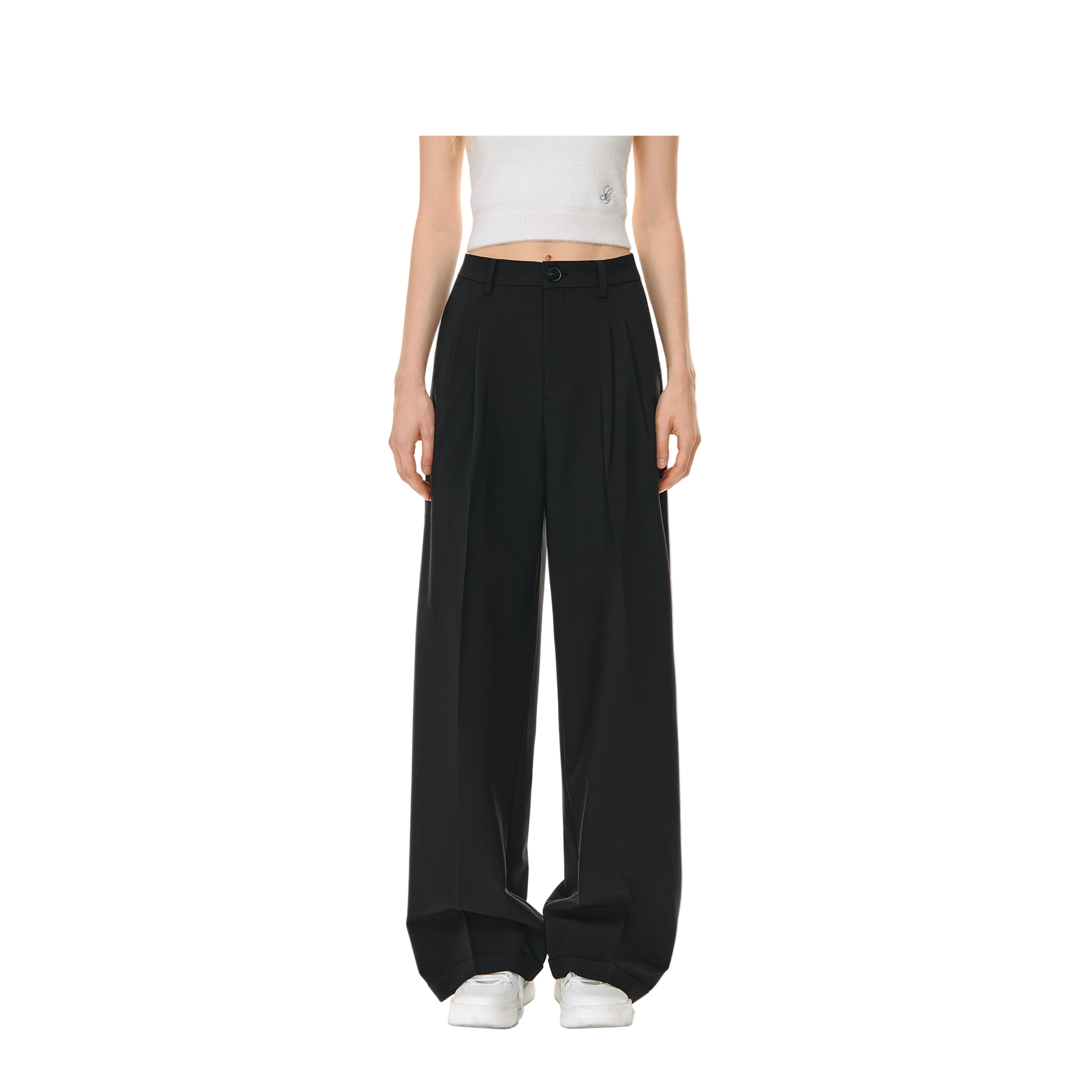Black Wrinkle-resistant Drape Straight-leg Trousers